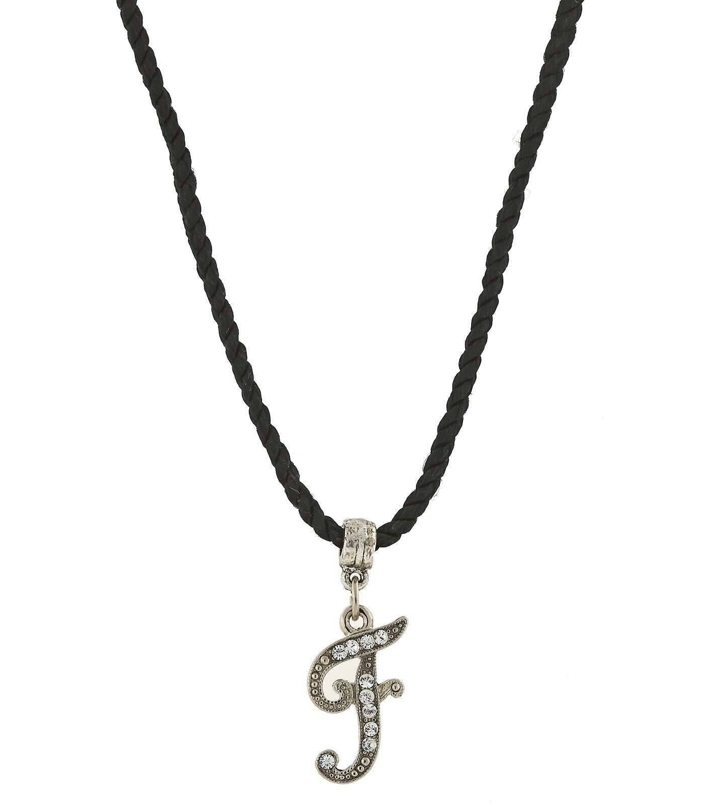 1928 Jewelry Crystal Initial Black Cord Necklace 14" + 3" Extender