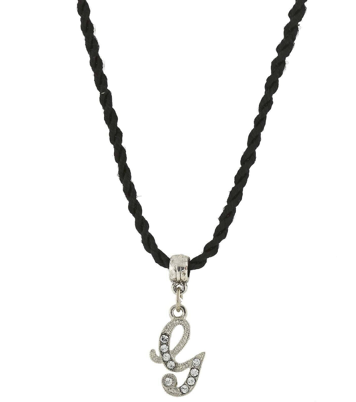 1928 Jewelry Crystal Initial Black Cord Necklace 14" + 3" Extender