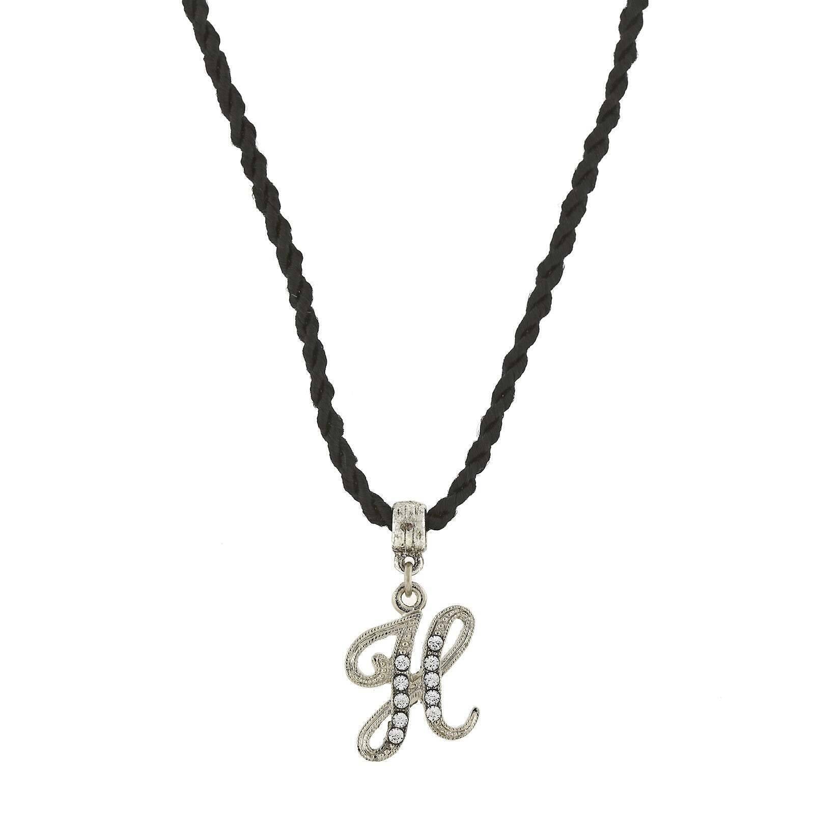 1928 Jewelry Crystal Initial Black Cord Necklace 14" + 3" Extender
