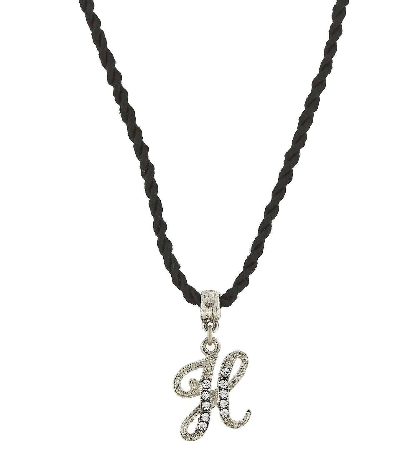 1928 Jewelry Crystal Initial Black Cord Necklace 14" + 3" Extender