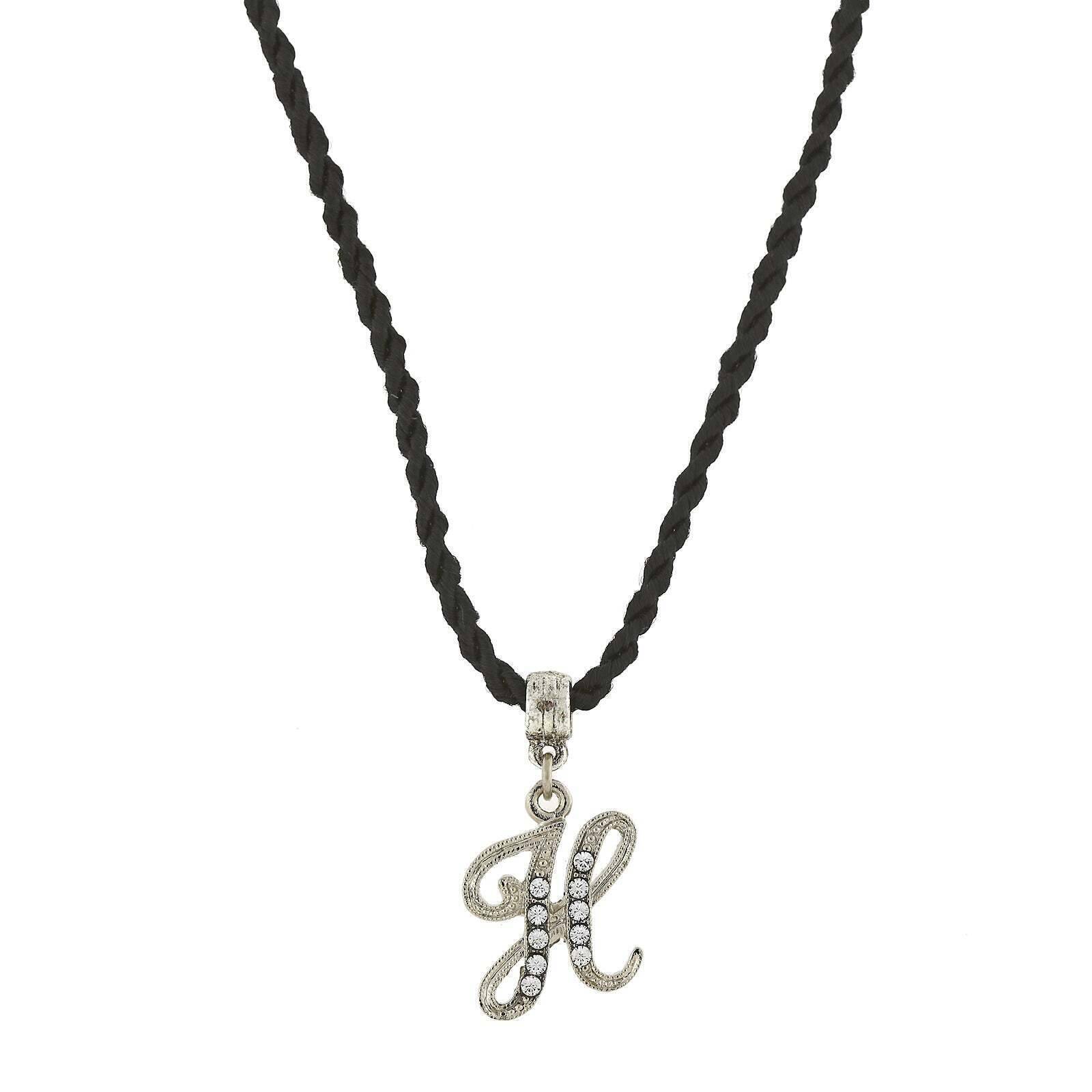 1928 Jewelry Crystal Initial Black Cord Necklace 14" + 3" Extender
