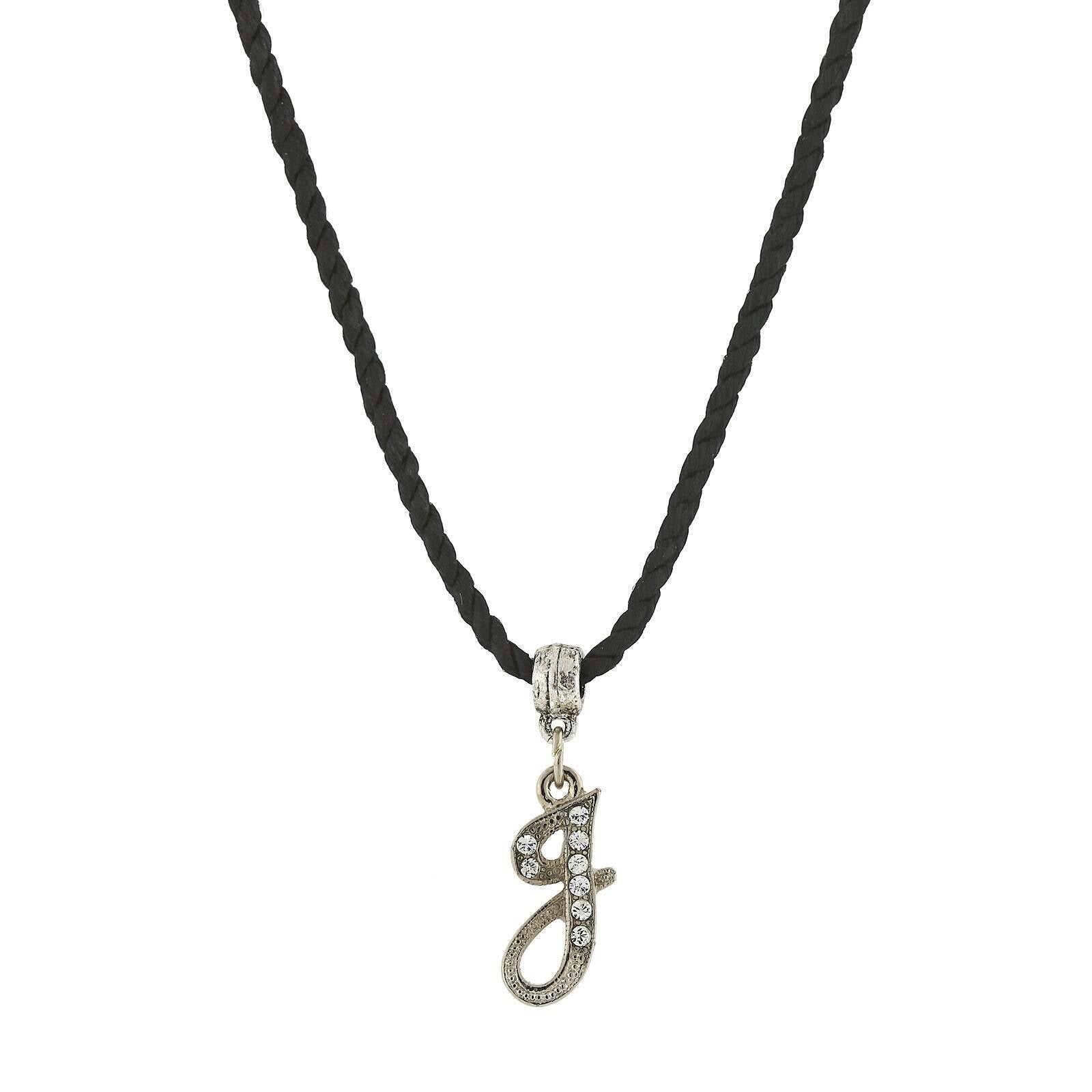 1928 Jewelry Crystal Initial Black Cord Necklace 14" + 3" Extender