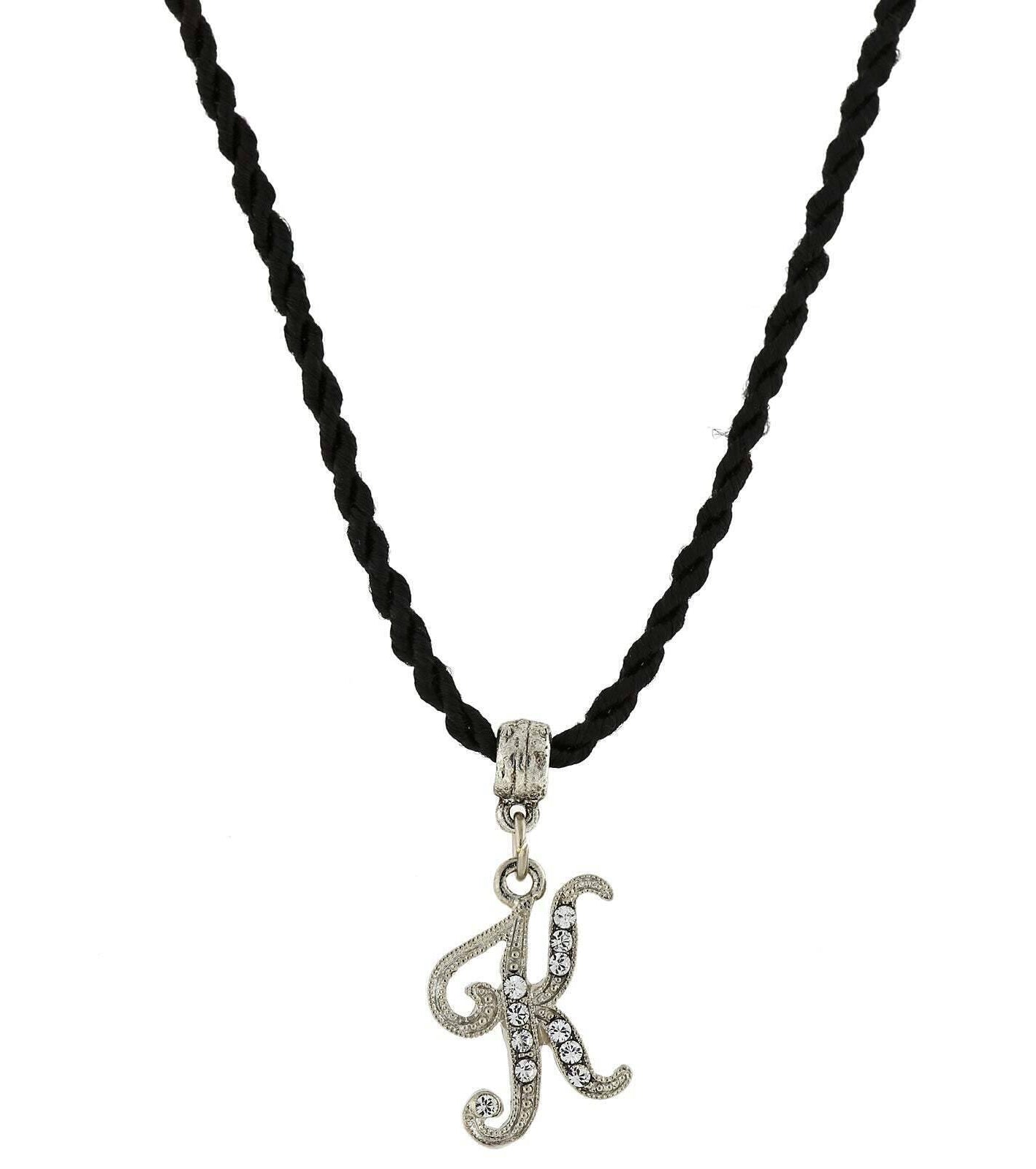 1928 Jewelry Crystal Initial Black Cord Necklace 14" + 3" Extender