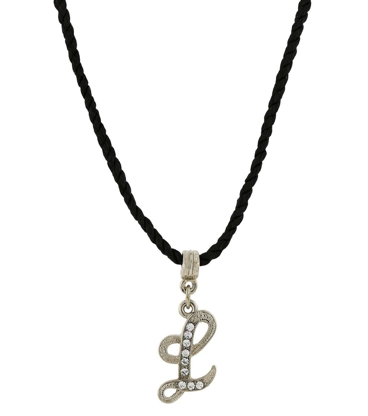 1928 Jewelry Crystal Initial Black Cord Necklace 14" + 3" Extender