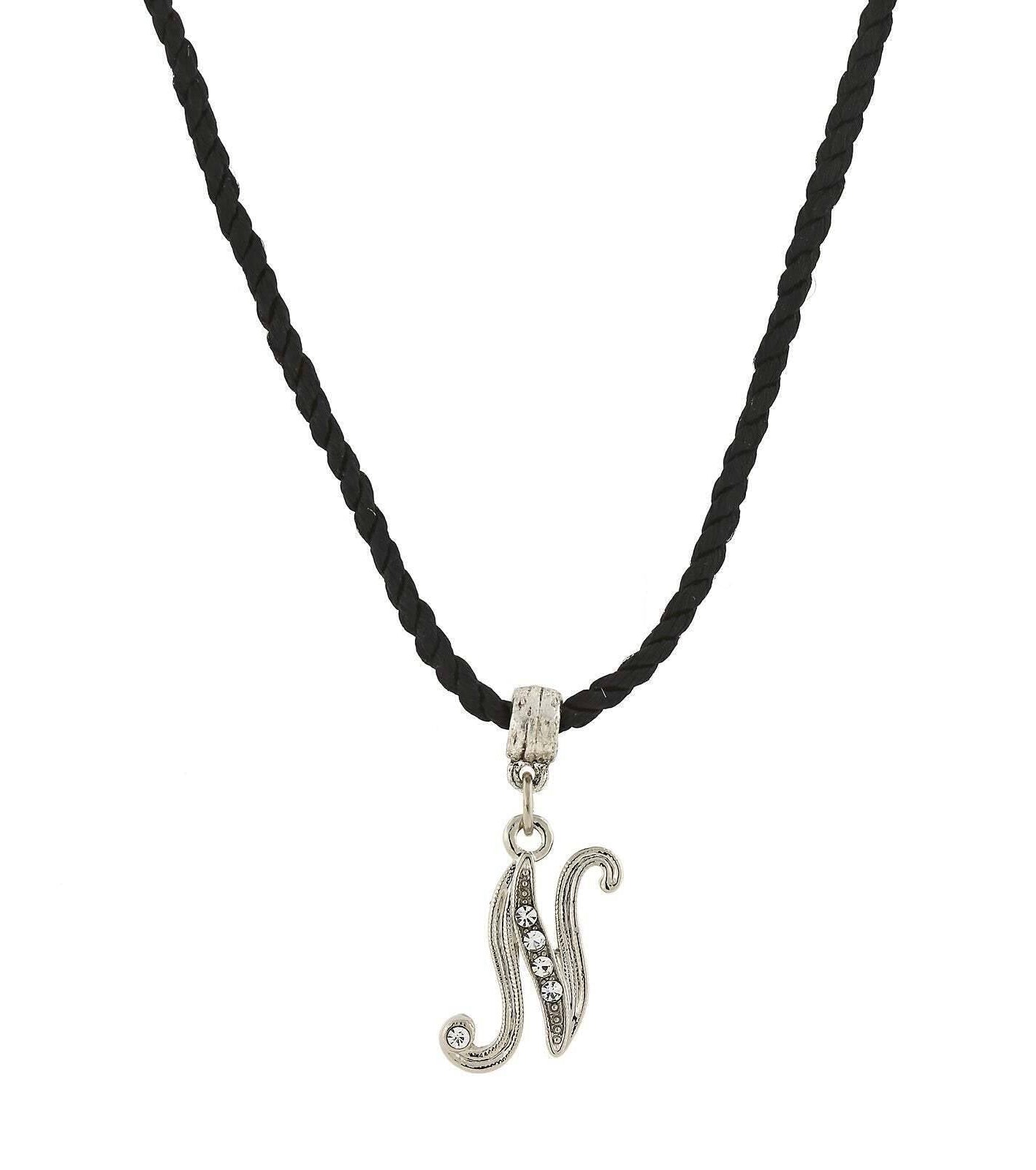 1928 Jewelry Crystal Initial Black Cord Necklace 14" + 3" Extender