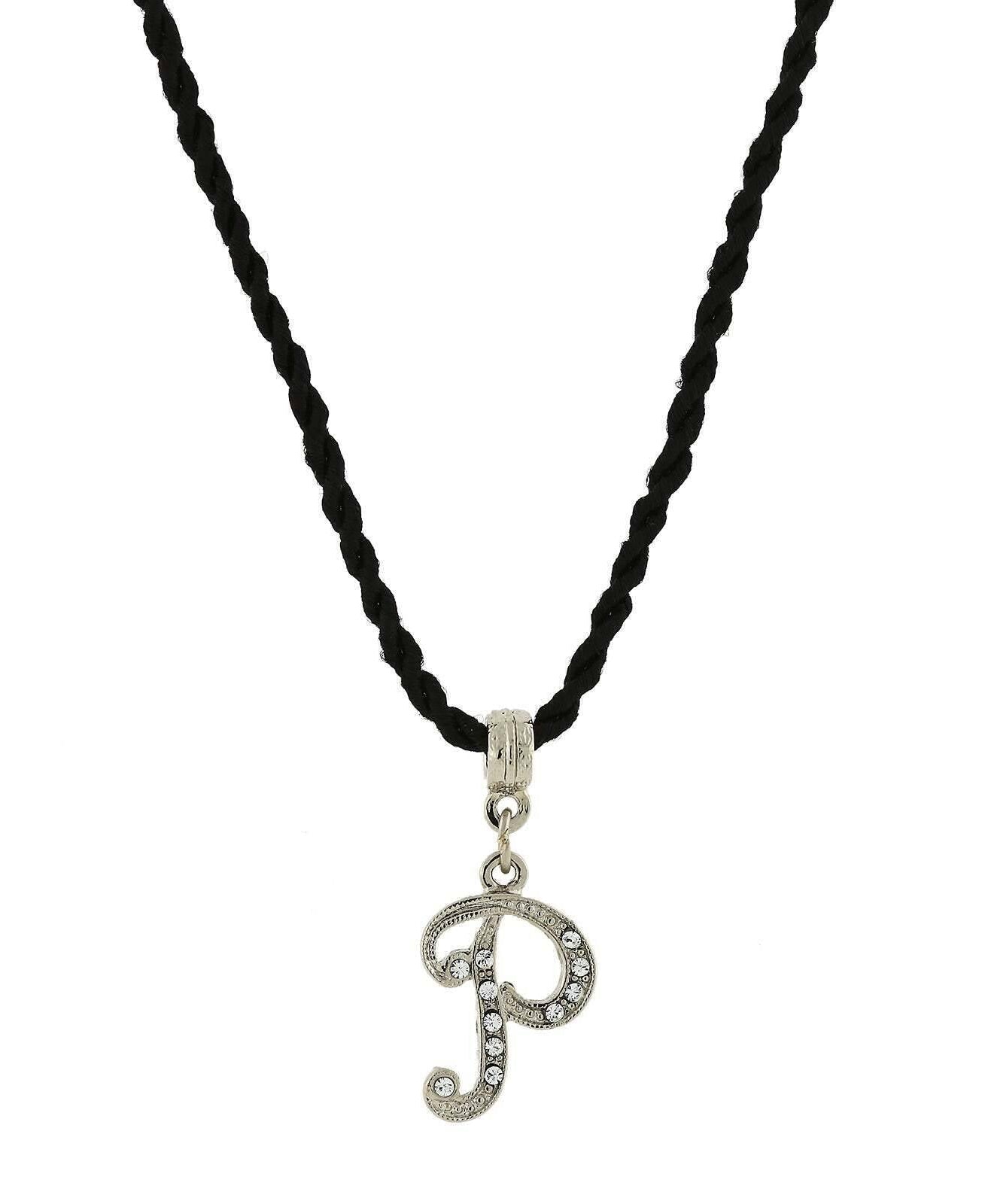1928 Jewelry Crystal Initial Black Cord Necklace 14" + 3" Extender