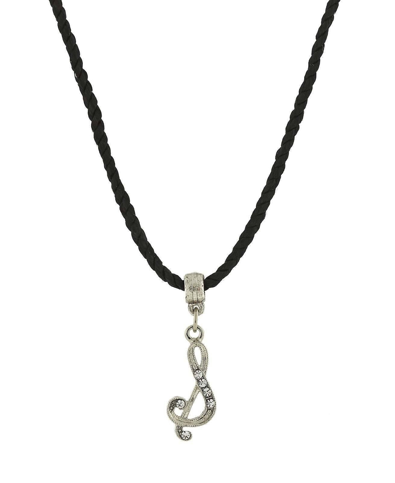 1928 Jewelry Crystal Initial Black Cord Necklace 14" + 3" Extender