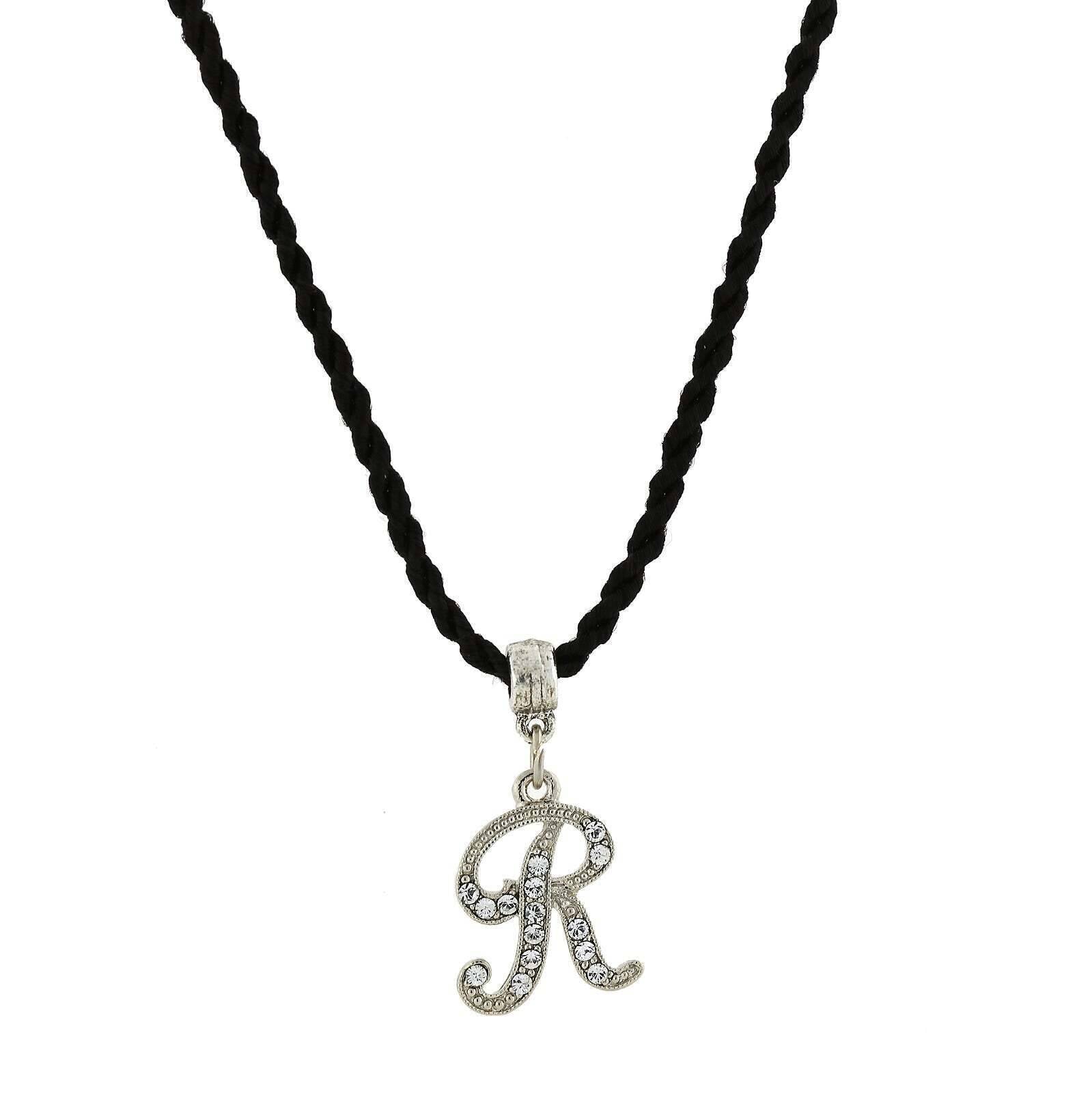 1928 Jewelry Crystal Initial Black Cord Necklace 14" + 3" Extender