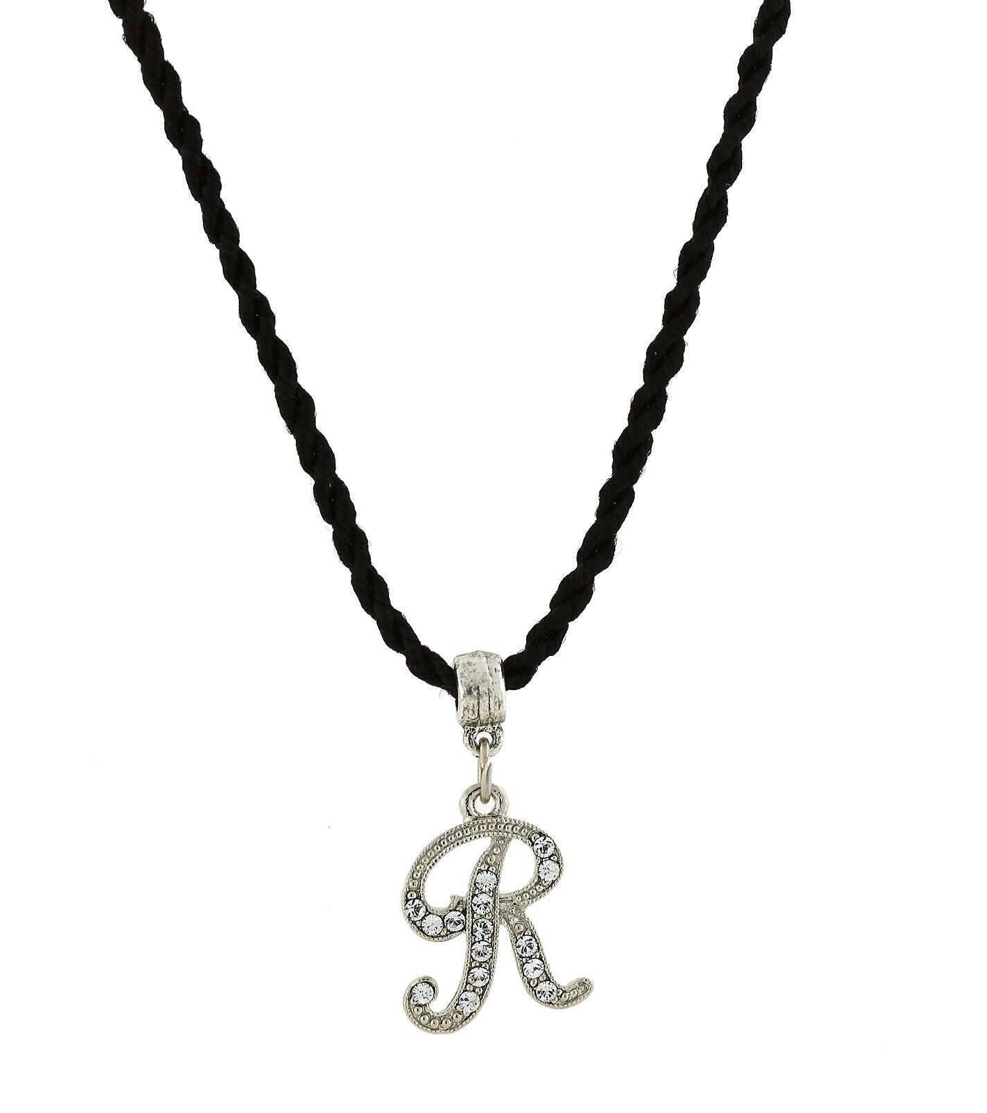 1928 Jewelry Crystal Initial Black Cord Necklace 14" + 3" Extender