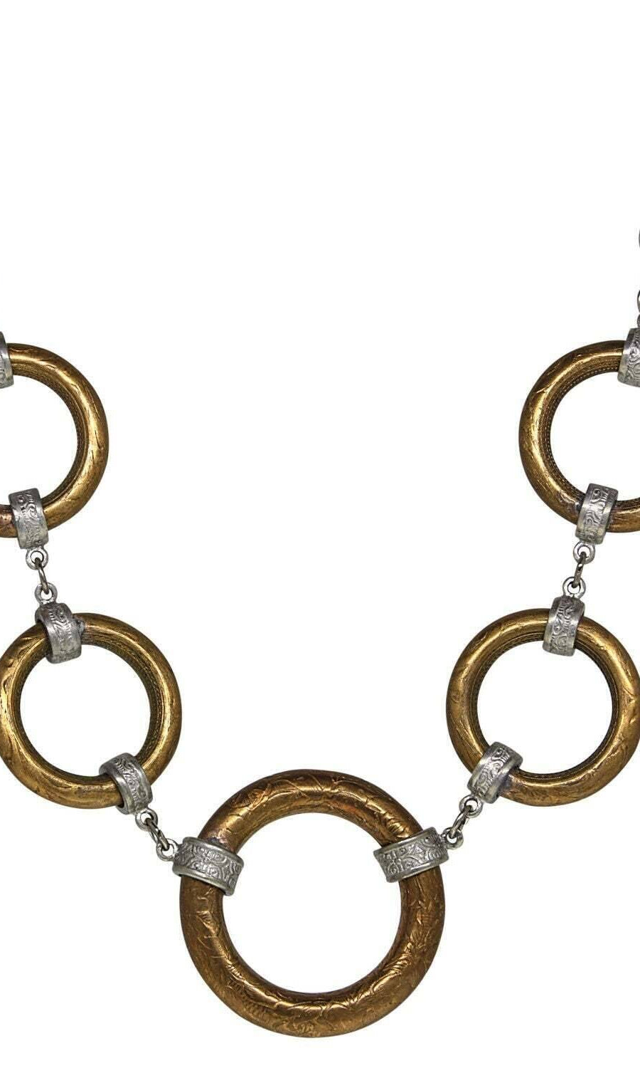 T.R.U. Round Etched Vine Hoop Linking Chain Necklace 16" + 3" Extender