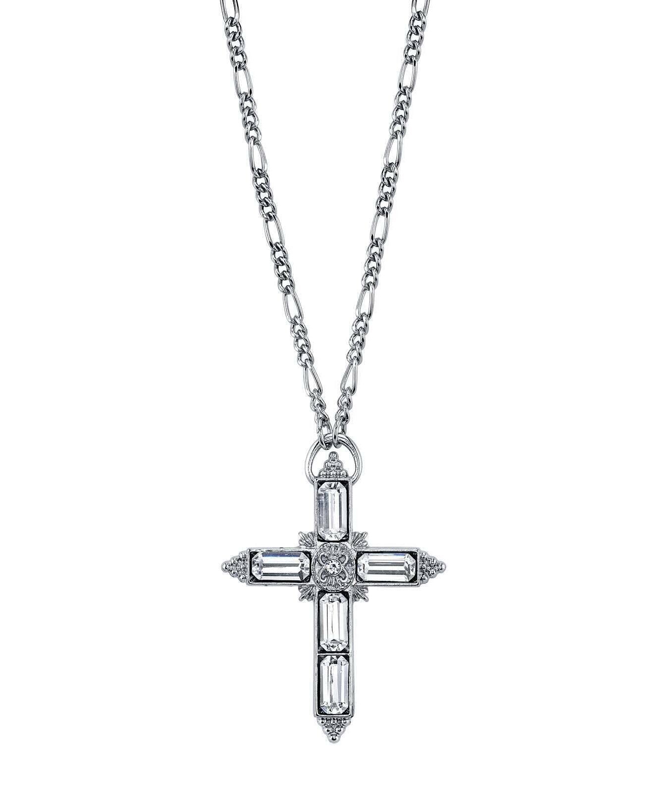 1928 Jewelry Large Crystal Cross Pendant Necklace 28"