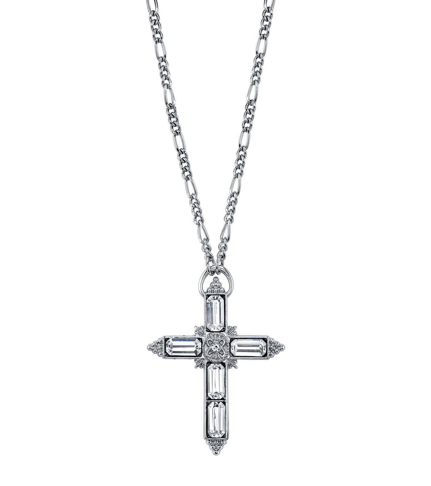 1928 Jewelry Large Crystal Cross Pendant Necklace 28"