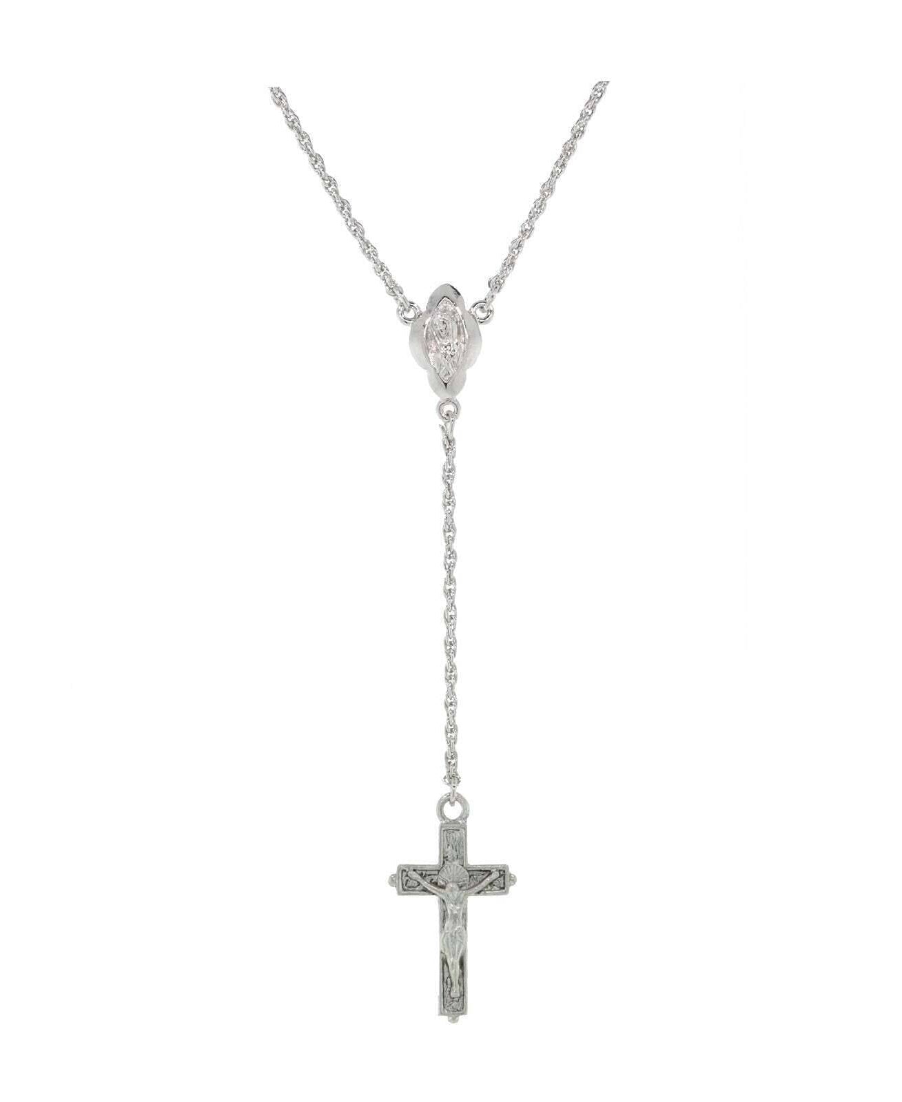 1928 Jewelry Silver Mother Mary And Crucifix Cross Y-Necklace 20"