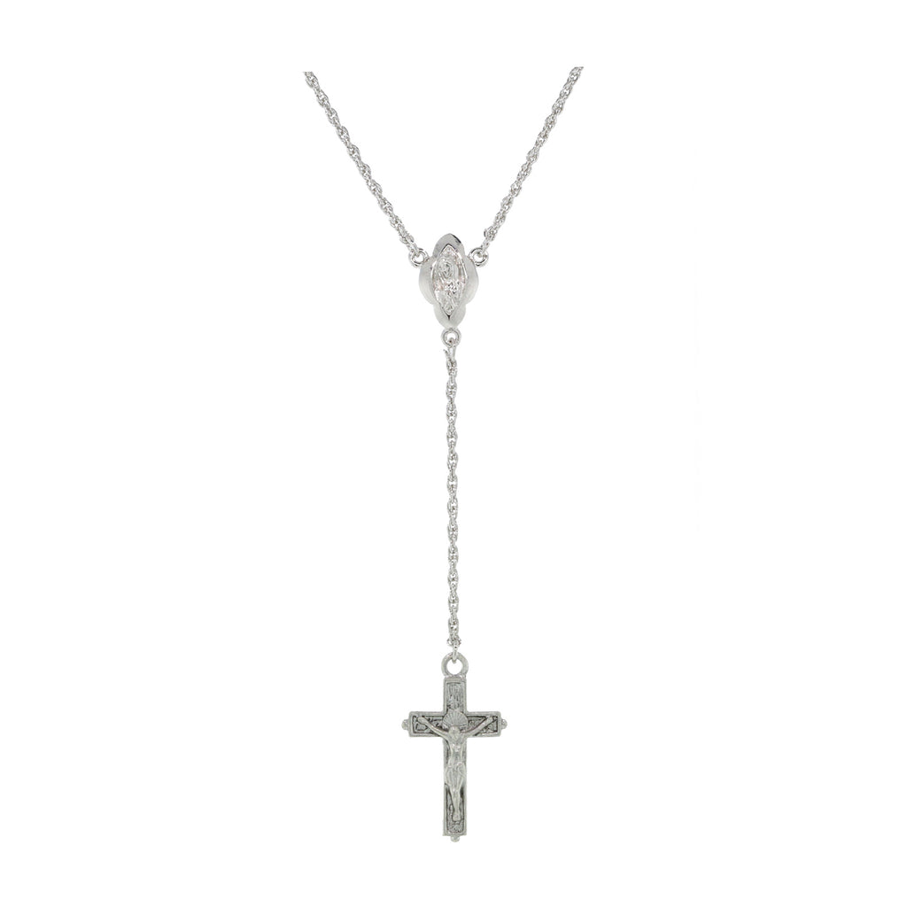Silver Tone Mother Mary And Crucifix Cross Y Necklace 20 Inin