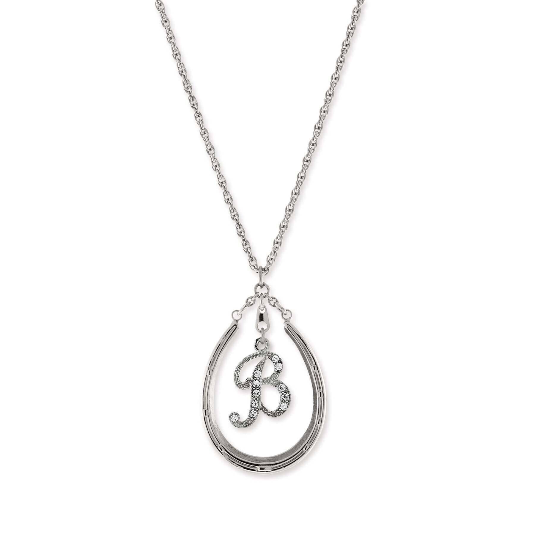 1928 Jewelry Pewter Horseshoe Crystal Initial Necklace 16" + 3" Extender
