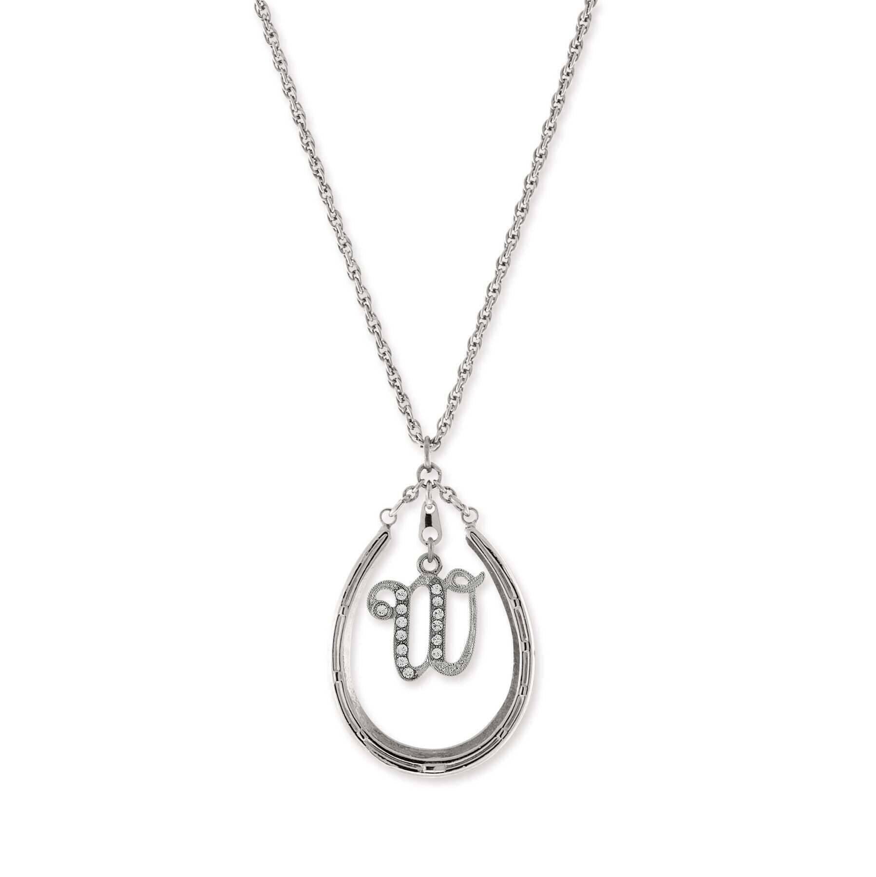 1928 Jewelry Pewter Horseshoe Crystal Initial Necklace 16" + 3" Extender