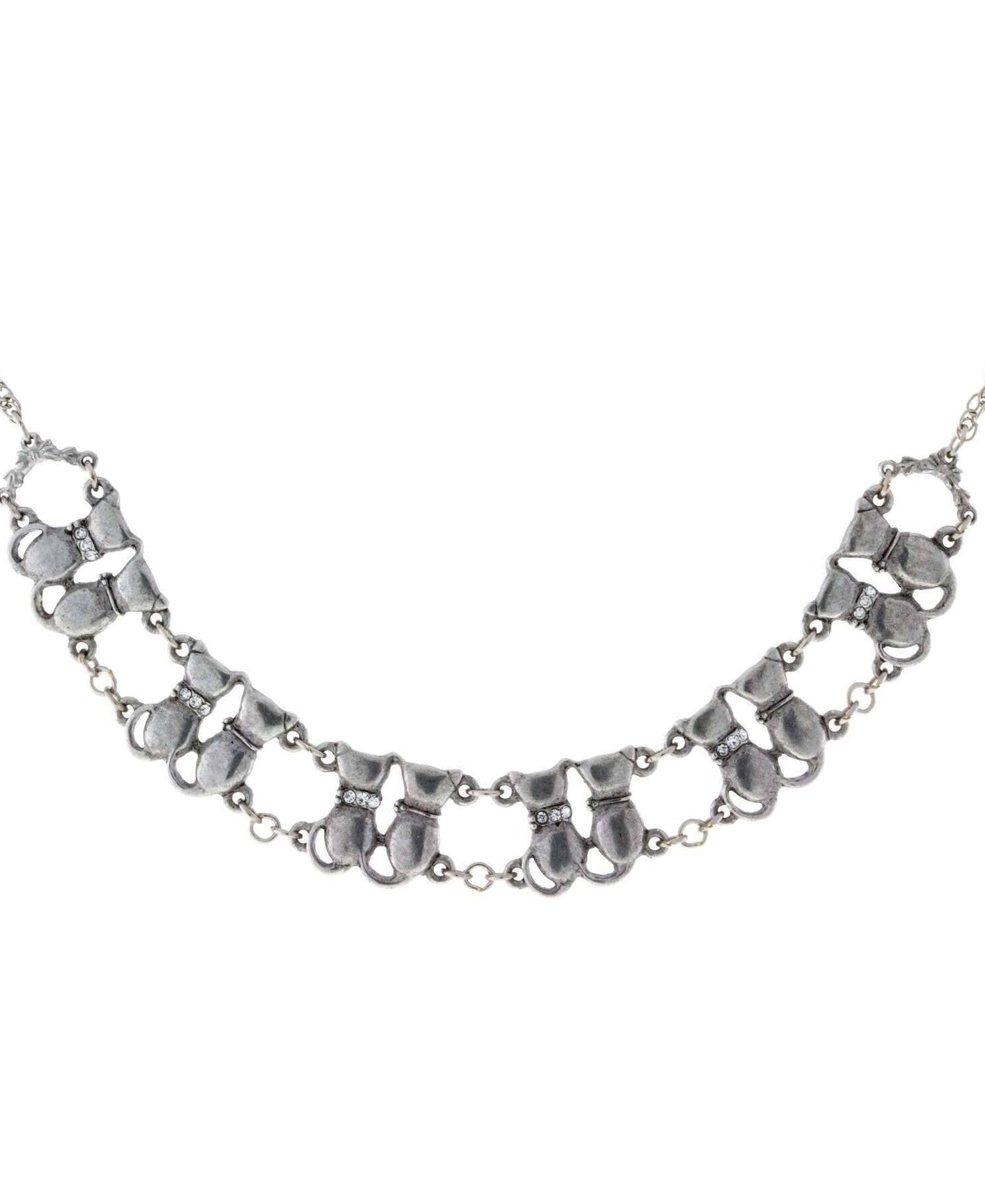 1928 Jewelry Crystal Multi Double Cat Double Chain Necklace 16" + 3" Extender