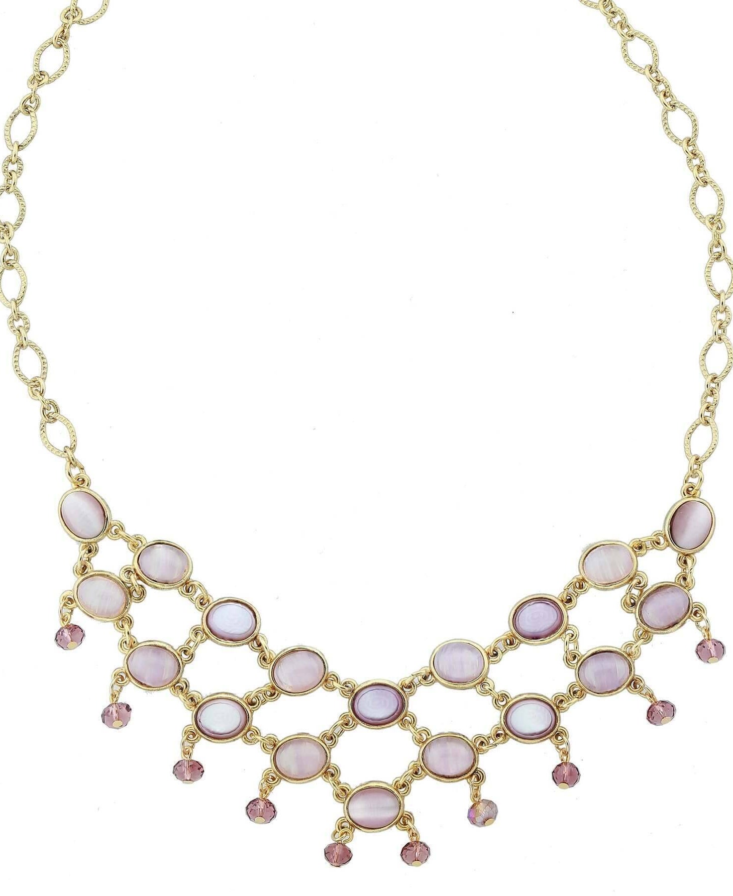 1928 Jewelry Amethyst Quartz Glass Stone Drop Beads Bib Necklace 16" + 3" Extender