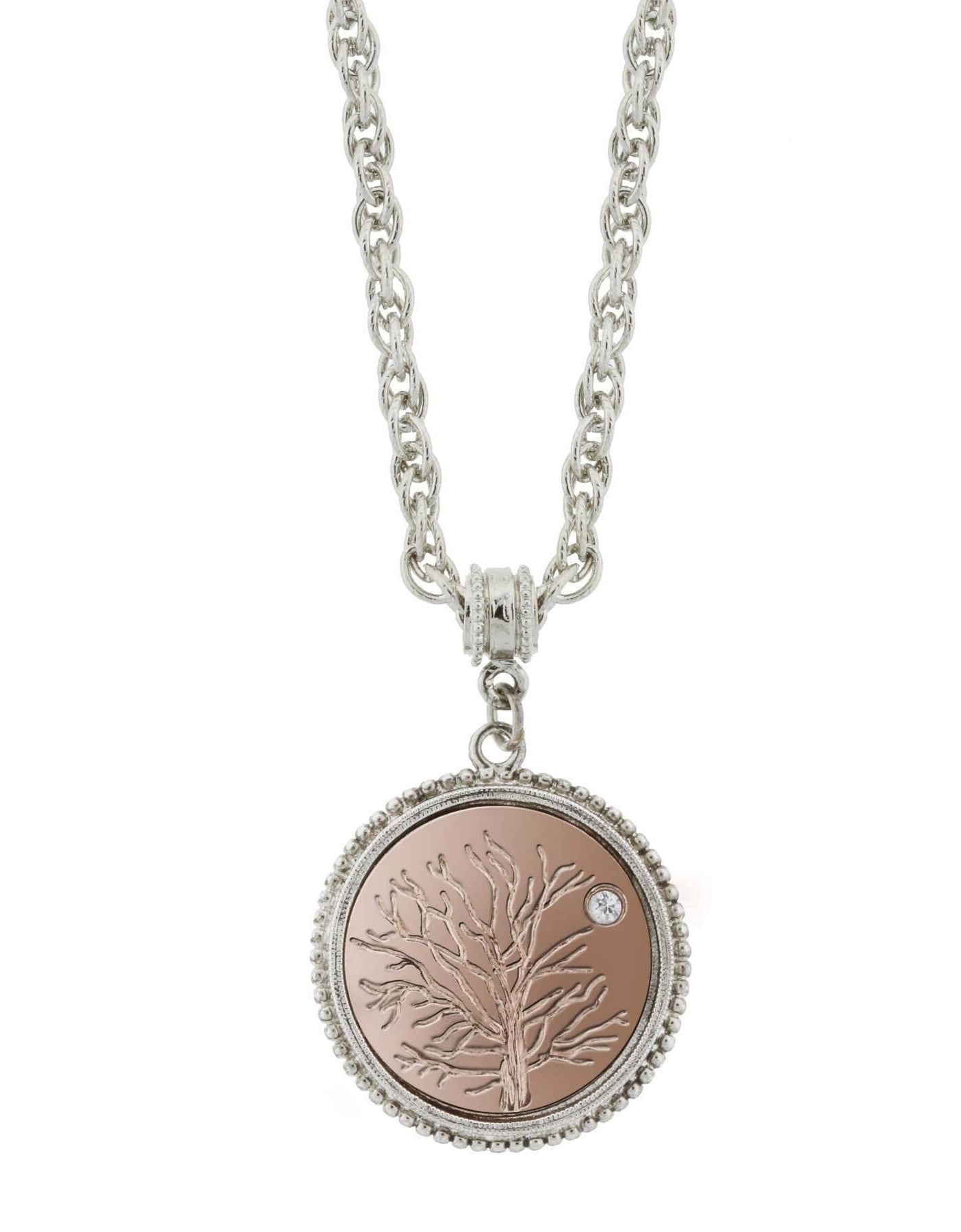 1928 Jewelry Rose Gold Tone Tree Of Life Euro Crystal Pendant Necklace 16" + 3" Extender
