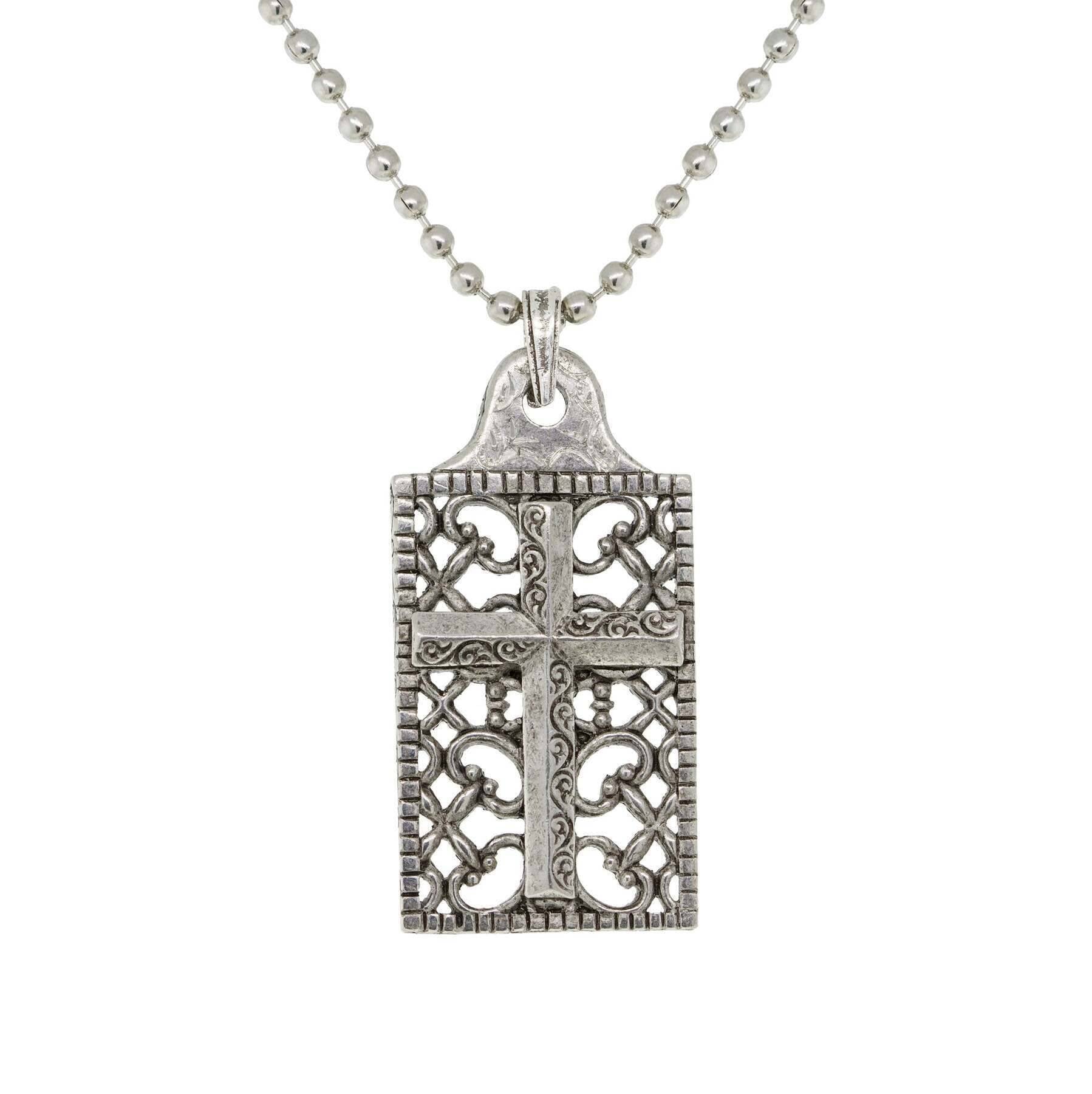 1928 Jewelry Cross Filigree Pendant Necklace 22"