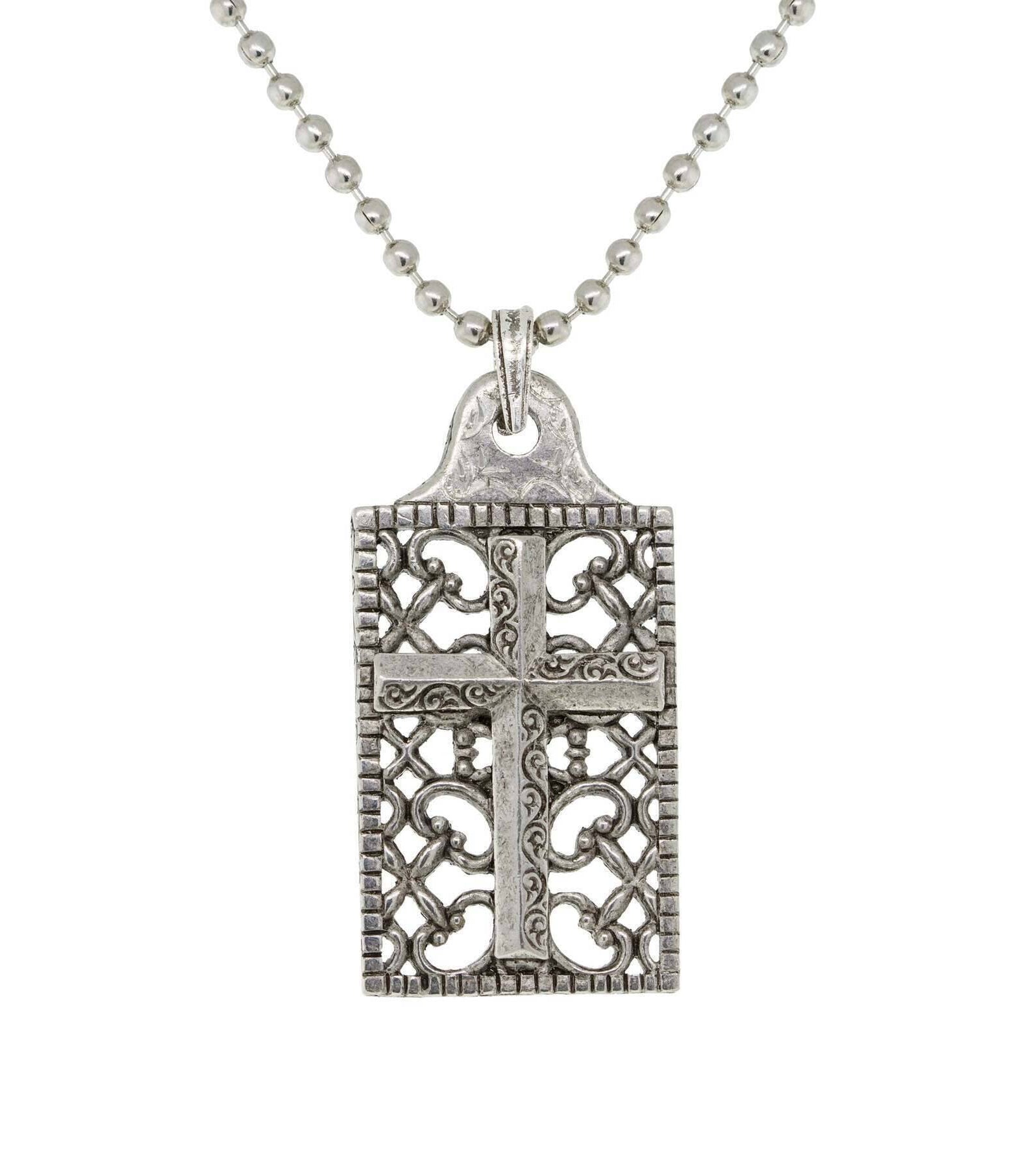 1928 Jewelry Cross Filigree Pendant Necklace 22"