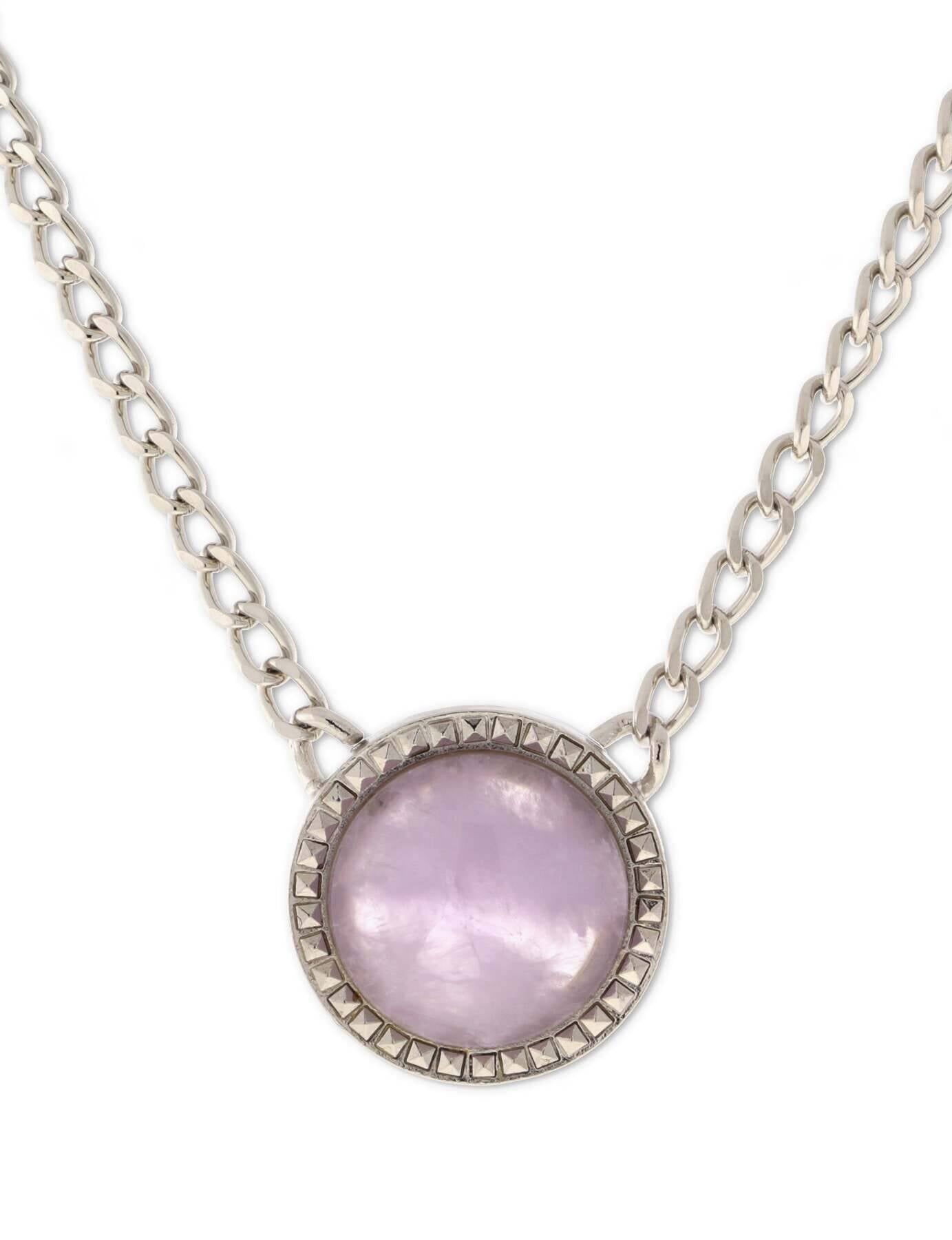 1928 Jewelry Round Purple Amethyst Semi Precious Pendant Necklace 16" + 3" Extender