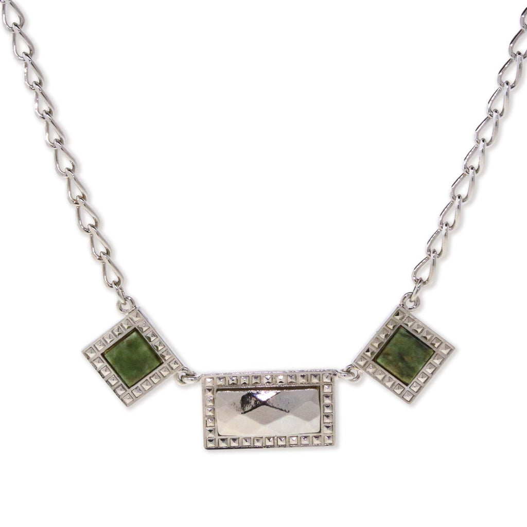 Silver Tone Gemstone Square Rectangle Chain Necklace 16   19 Inch Adjustable