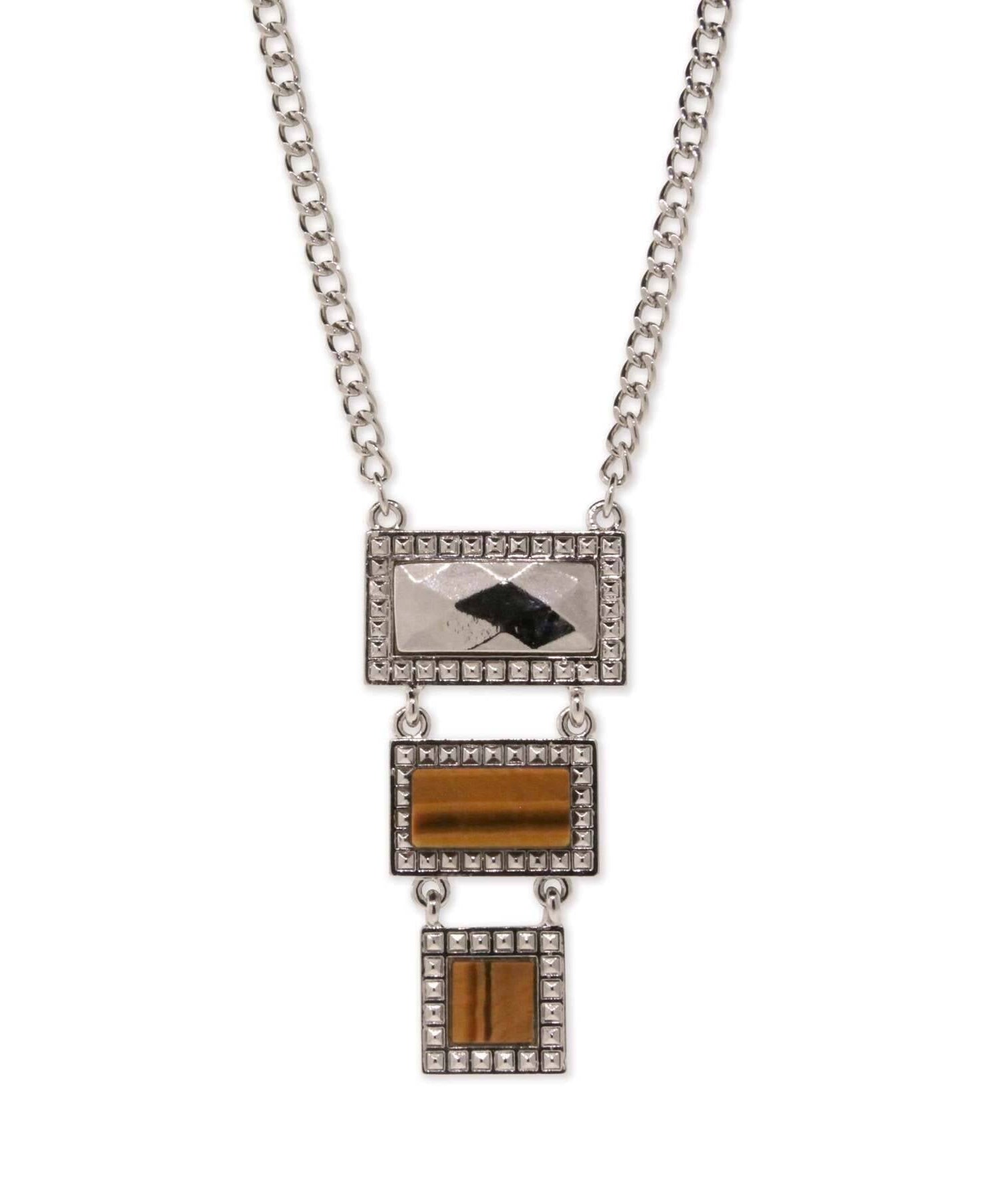 1928 Jewelry Tigers Eye Gemstone Rectangle Square Drop Necklace 16" + 3" Extender