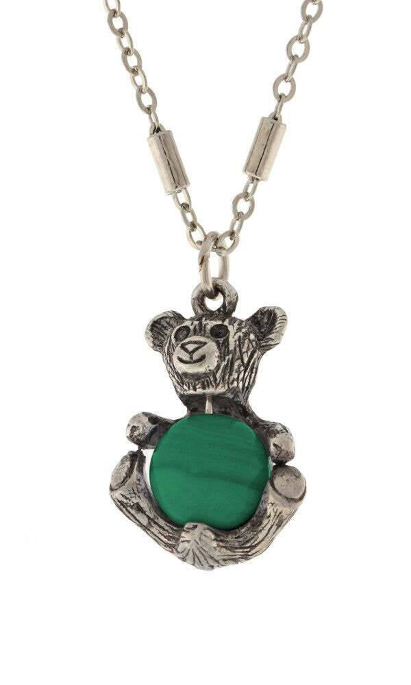 1928 Jewelry Pewter Round Gemstone Teddy Bear Pendant Necklace 16" + 3" Extender