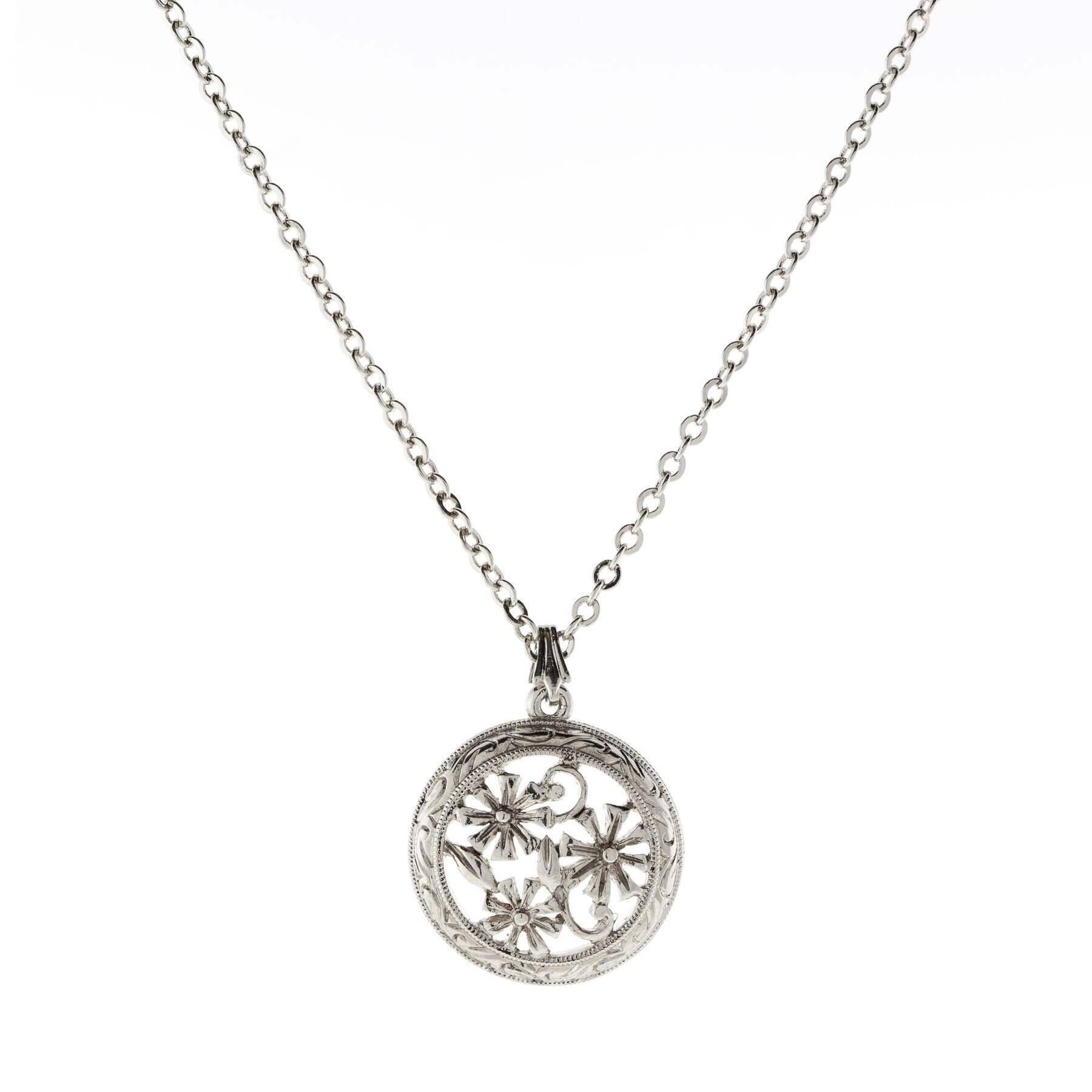 1928 Jewelry Round Floral Pendant Necklace 16" + 3" Extender