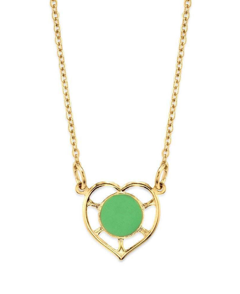 1928 Jewelry Dainty Heart With Enamel Circle Pendant Necklace 16"