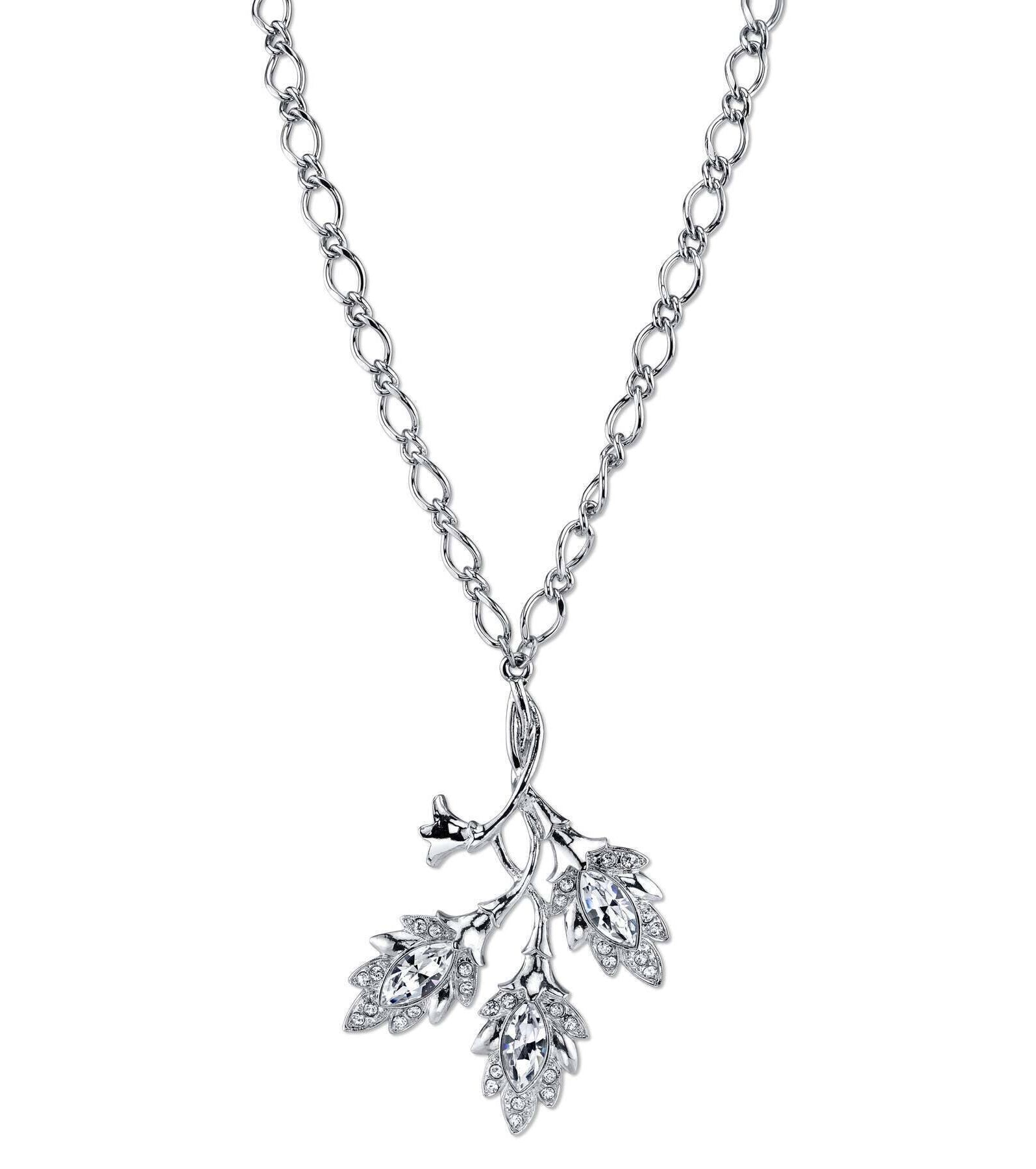 2028 Jewelry Genuine Austrian Crystal Navette Leaf Pendant Necklace 16" + 3" Extender