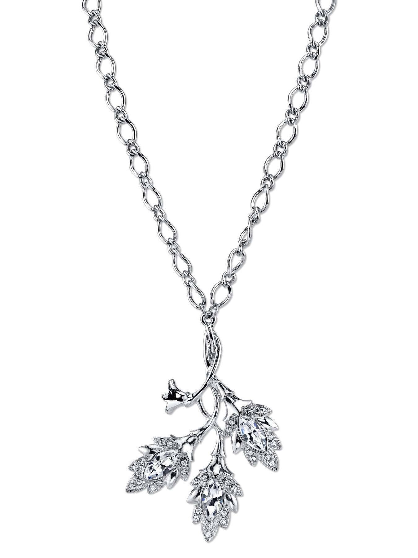 2028 Jewelry Genuine Austrian Crystal Navette Leaf Pendant Necklace 16" + 3" Extender