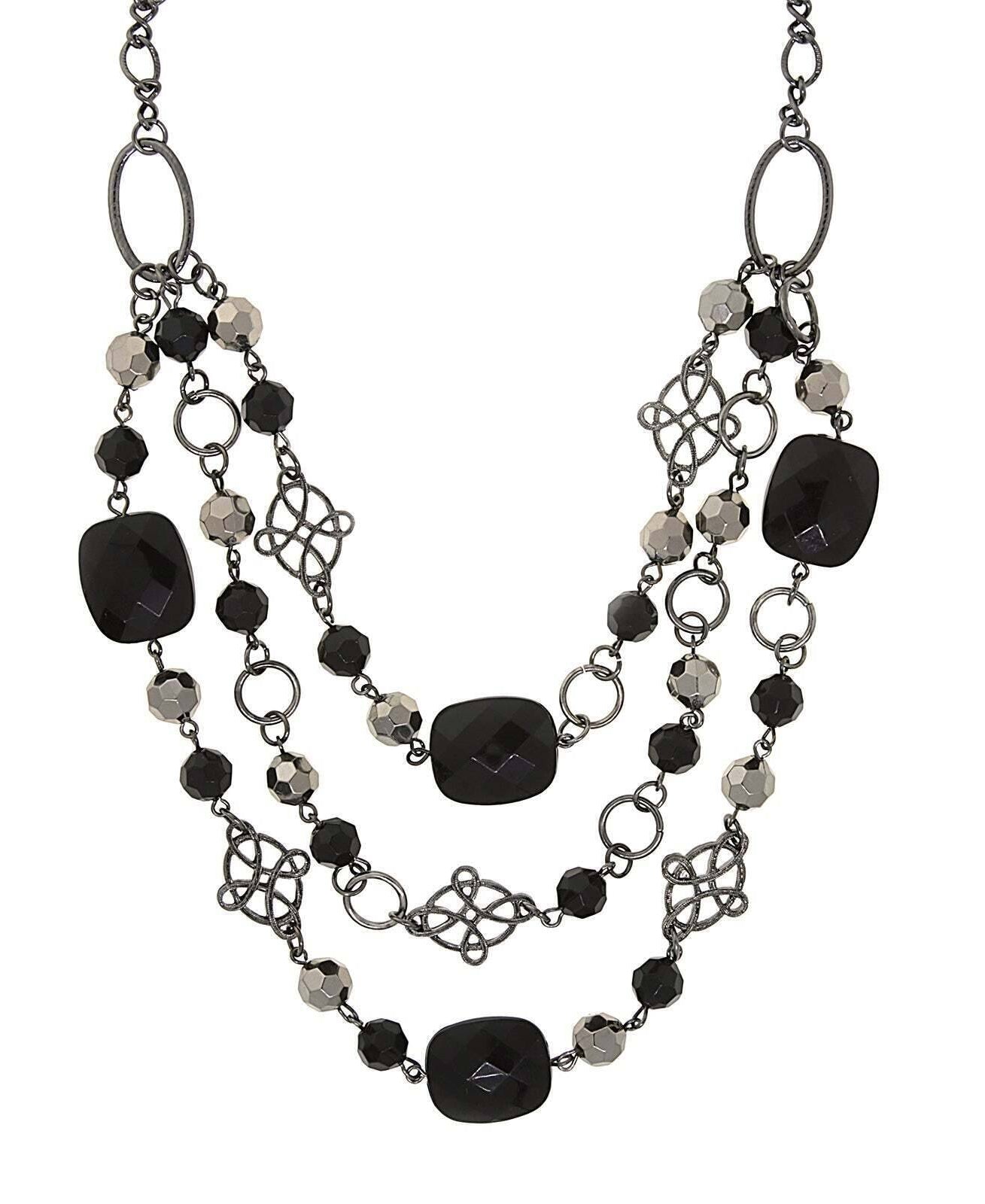 2028 Jewelry Black & Hematite Beaded Layer Necklace 18"