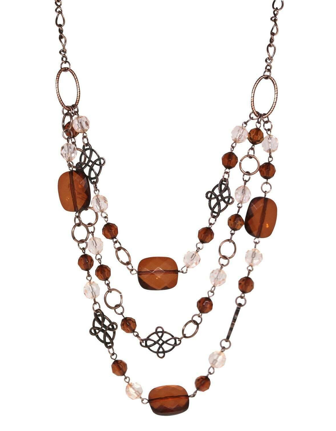 2028 Jewelry Triple Layered Multi Bead Layer Necklace 18"