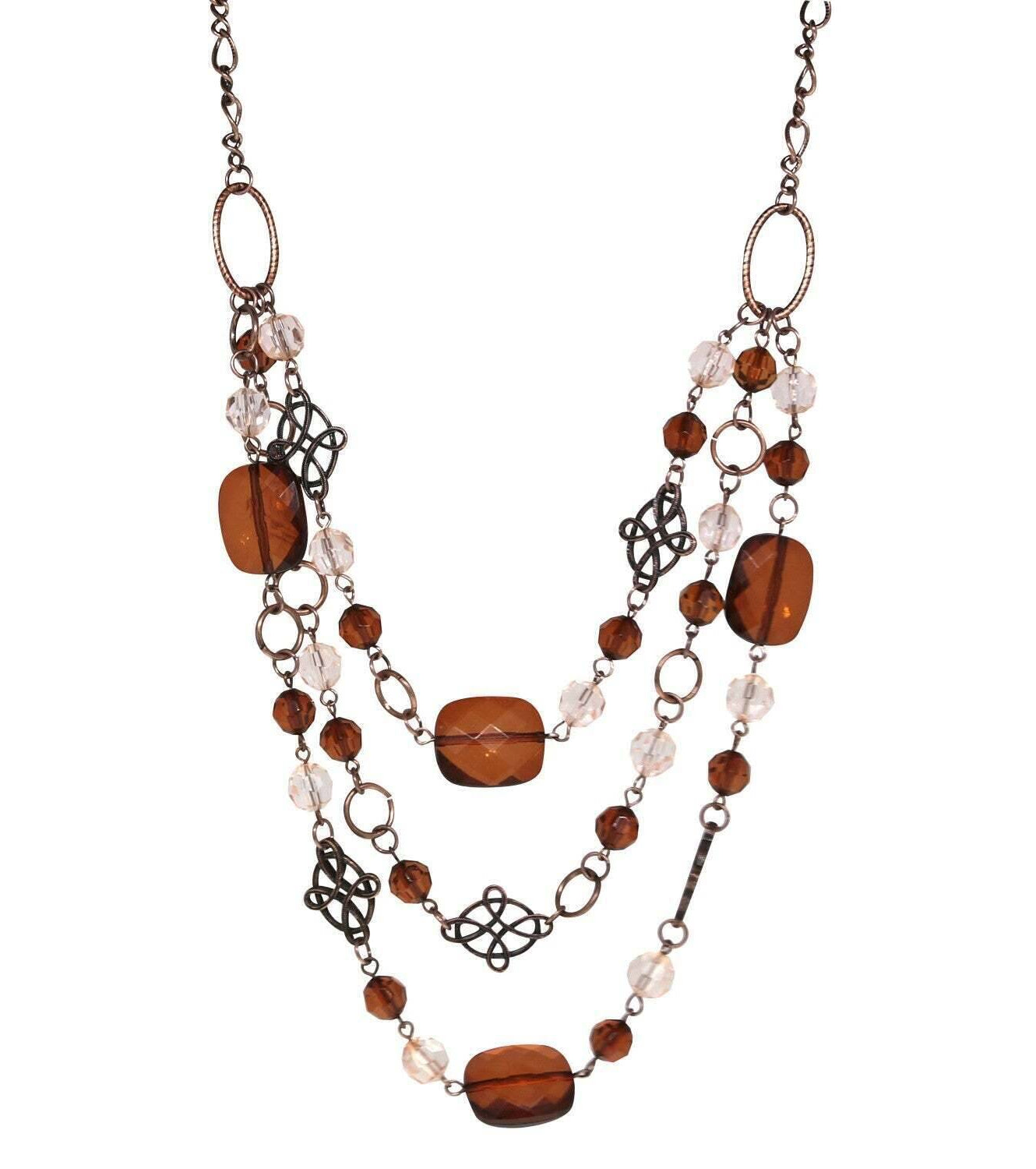 2028 Jewelry Triple Layered Multi Bead Layer Necklace 18"