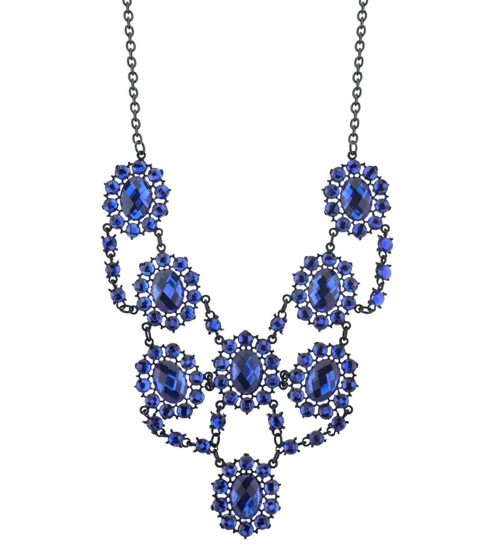 2028 Jewelry Sapphire Blue Faceted Statement Bib Necklace 16" + 3" Extender