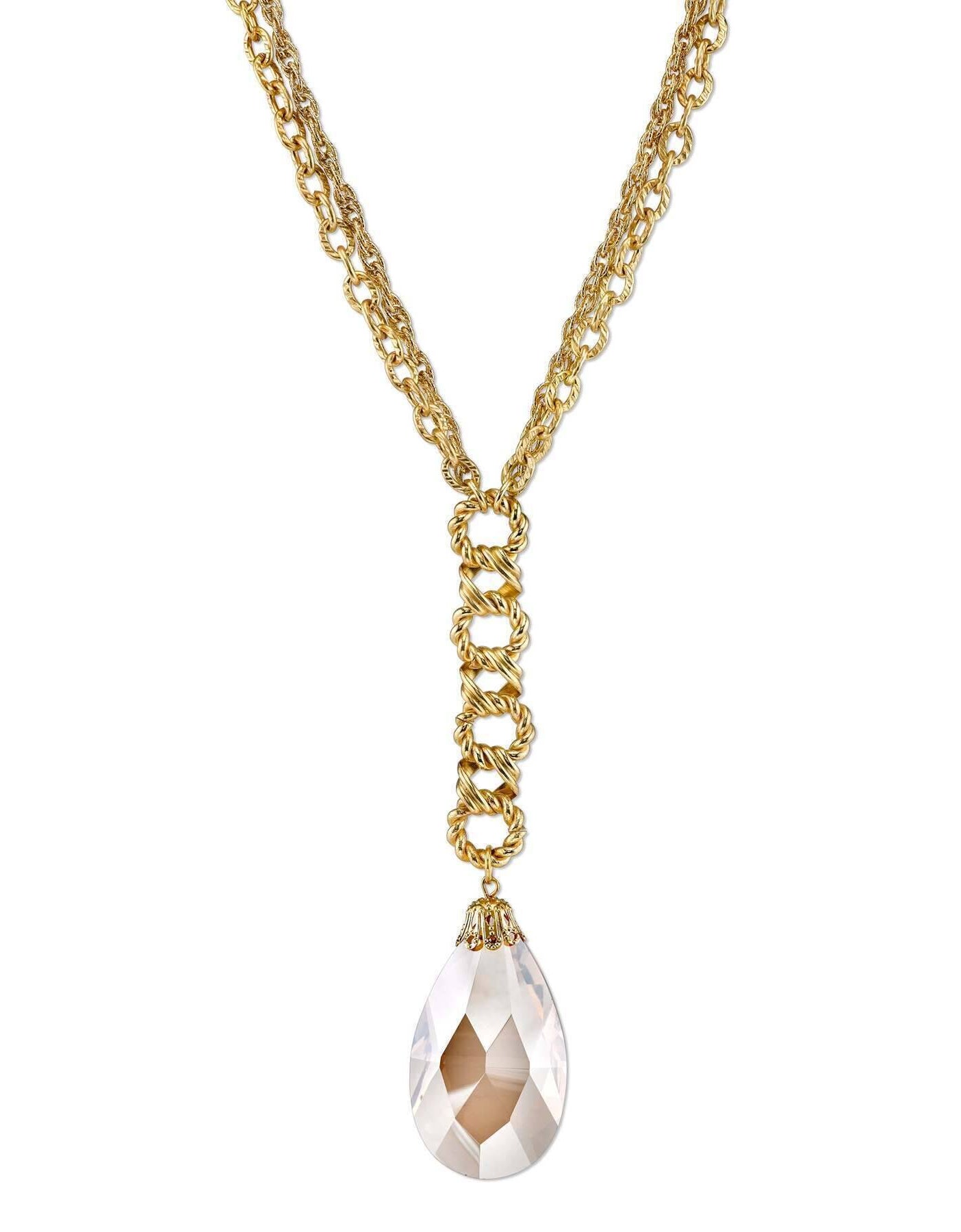 2028 Jewelry Light Topaz Color Crystal Teardrop Briolette Y-Necklace 16" + 3" Extender