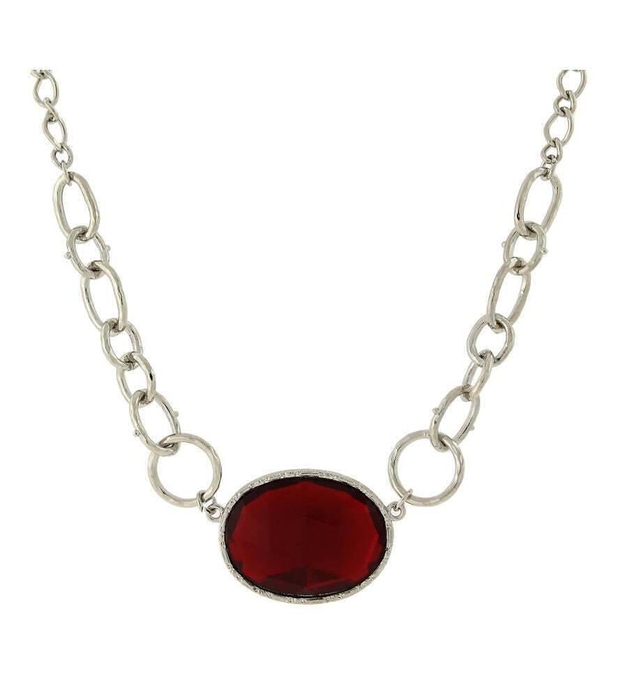 1928 Jewelry Ruby Red Faceted Oval Stone Pendant Necklace 16" + 3" Extender
