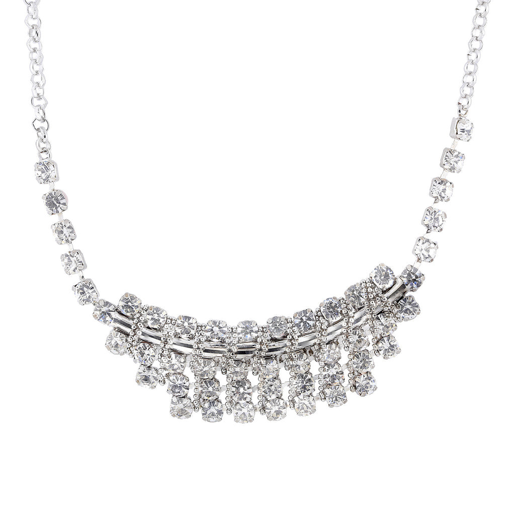 Silver Tone Crystal Bib Necklace