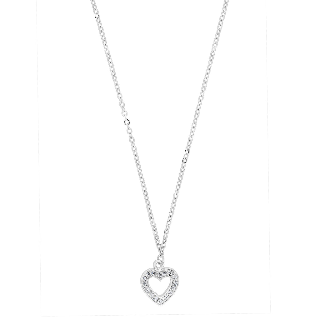 Silver Tone Crystal Heart Pendant Necklace 16   19 Inch Adjustable