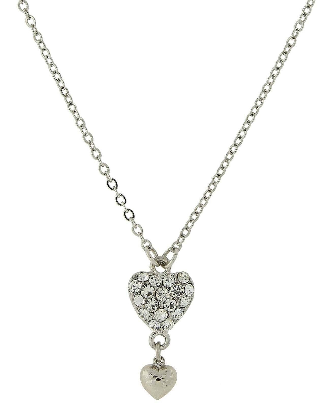 1928 Jewelry Crystal Heart Pendant With Drop Necklace 16" + 3" Extender