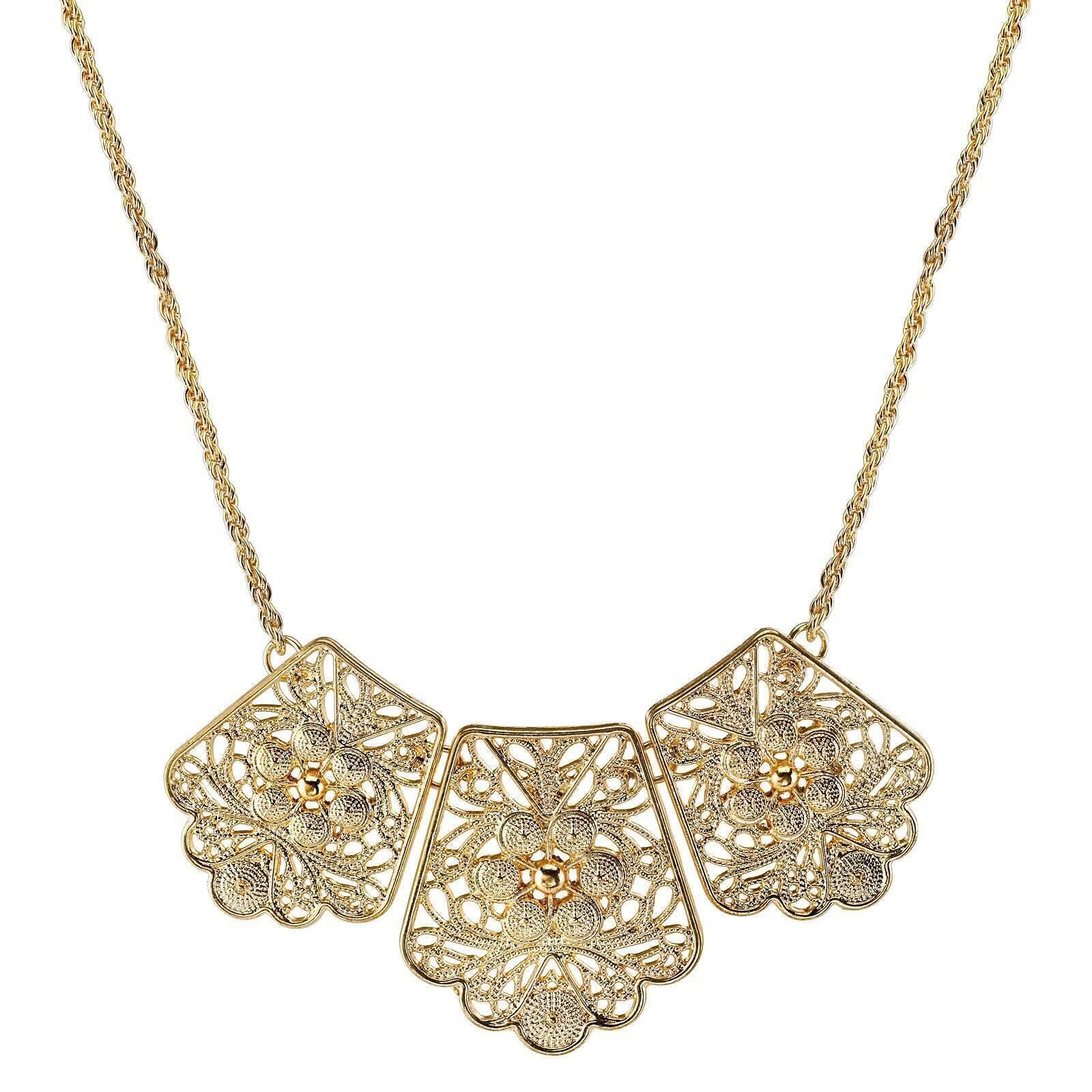 2028 Jewelry Filigree Bib Necklace 16" + 3" Extender