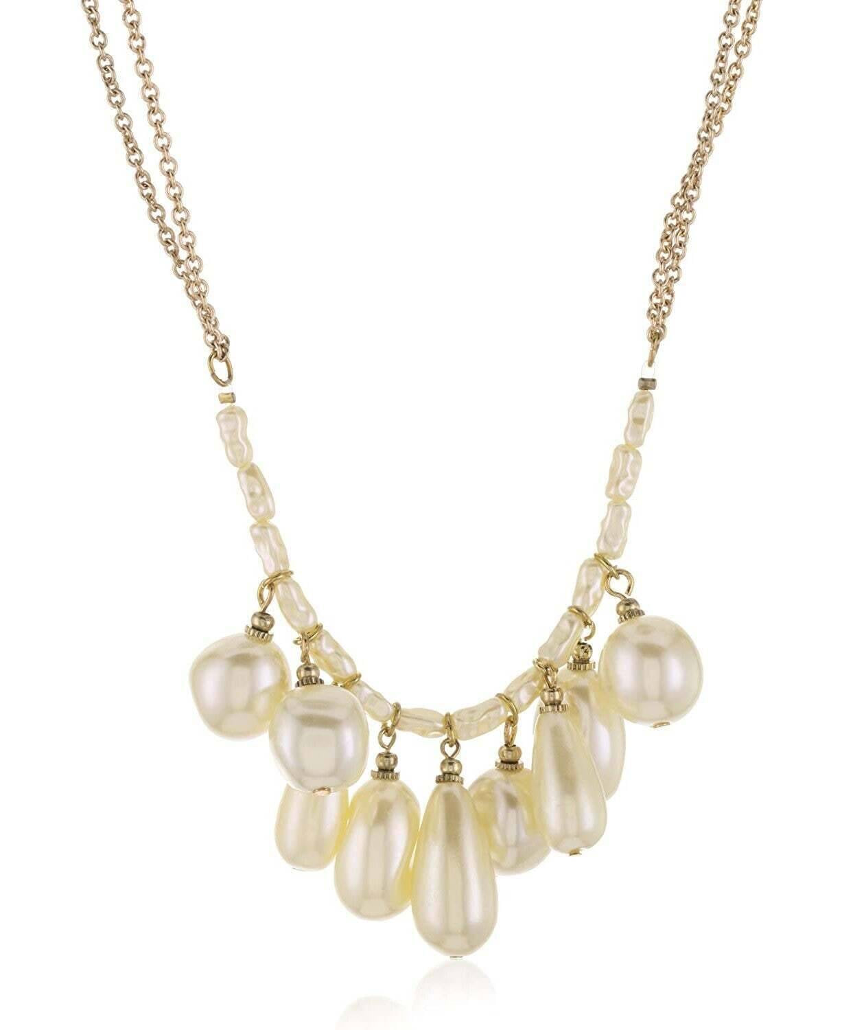 1928 Jewelry Victorian Faux Baroque Pearl Multi Drop Necklace 16" + 3" Extender