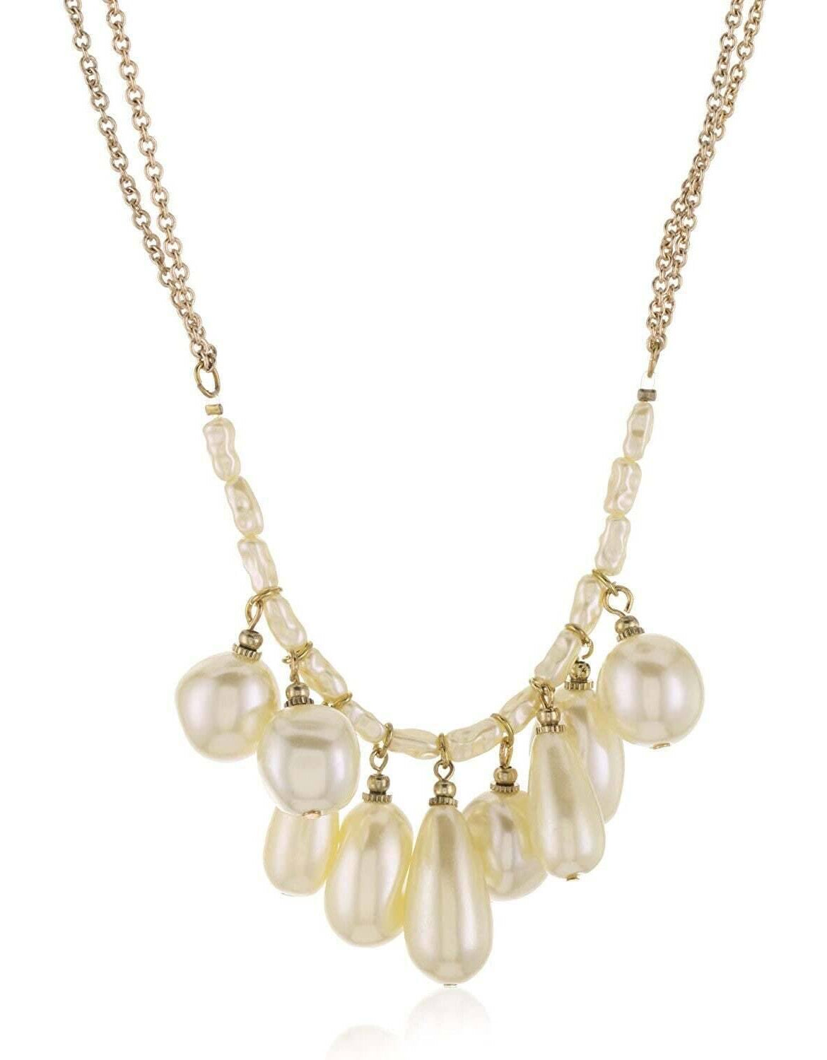 1928 Jewelry Victorian Faux Baroque Pearl Multi Drop Necklace 16" + 3" Extender