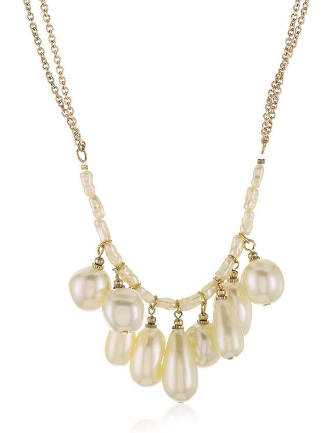 1928 Jewelry Victorian Faux Baroque Pearl Multi Drop Necklace 16" + 3" Extender