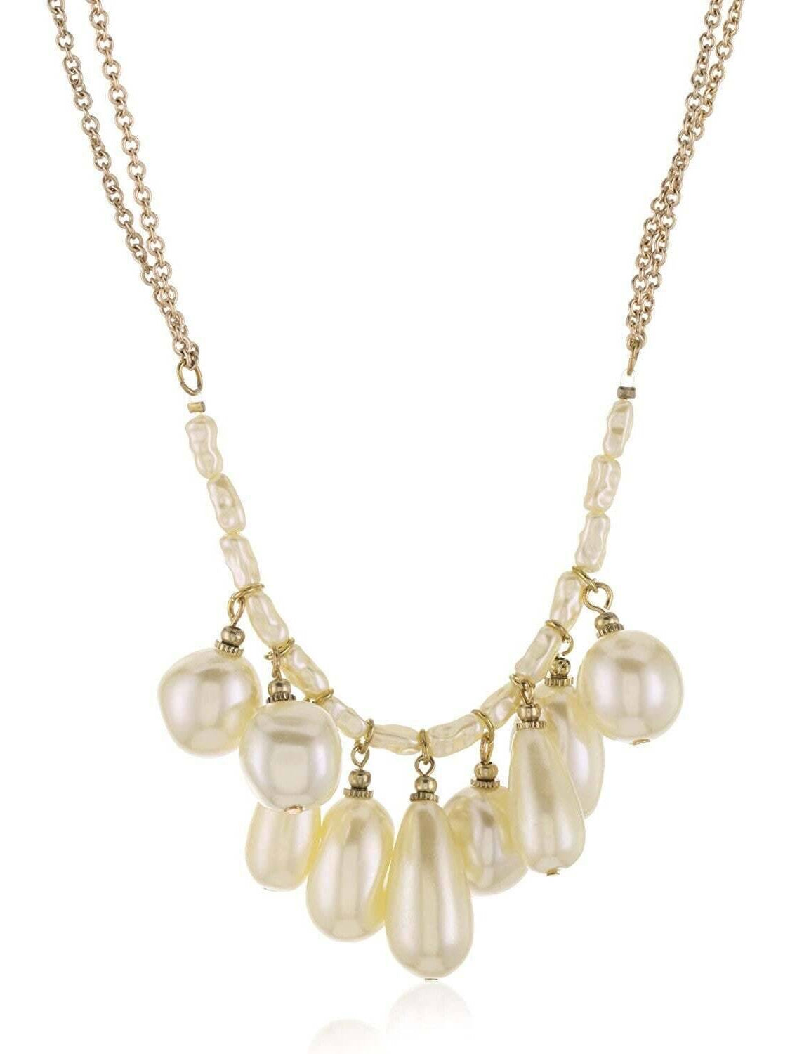 1928 Jewelry Victorian Faux Baroque Pearl Multi Drop Necklace 16" + 3" Extender