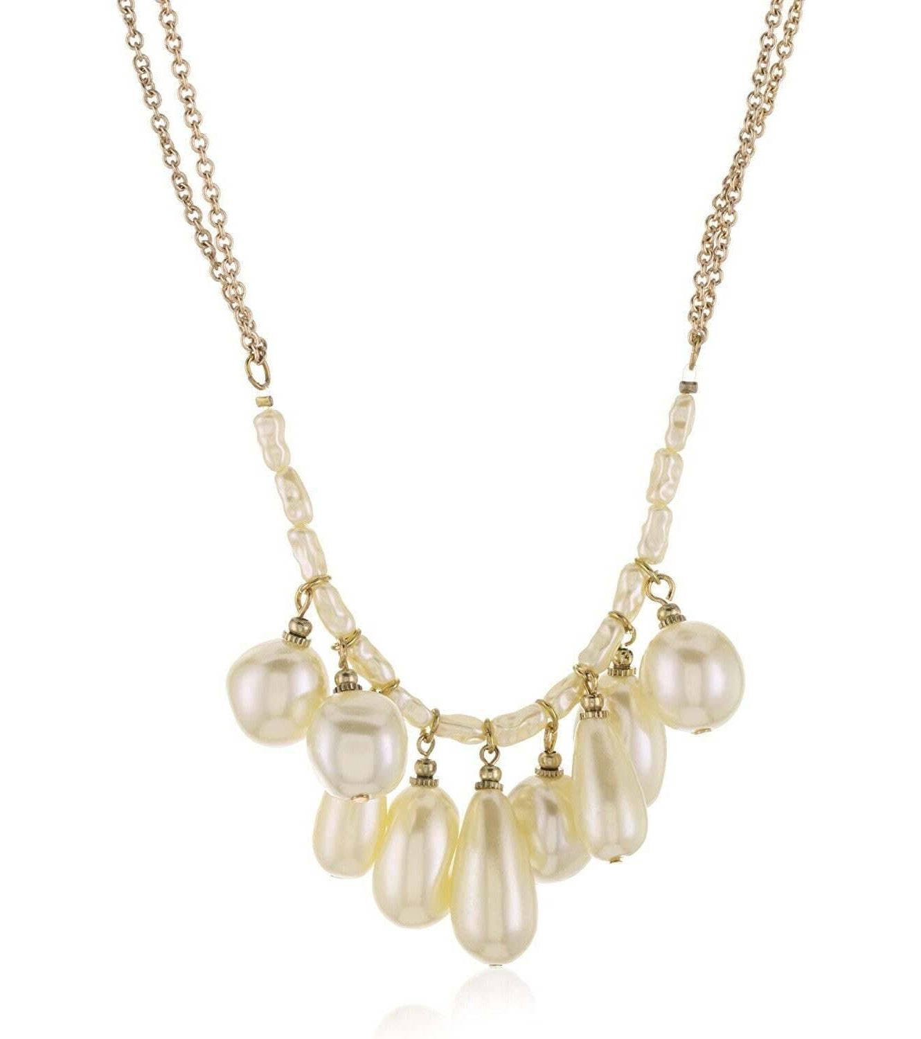 1928 Jewelry Victorian Faux Baroque Pearl Multi Drop Necklace 16" + 3" Extender