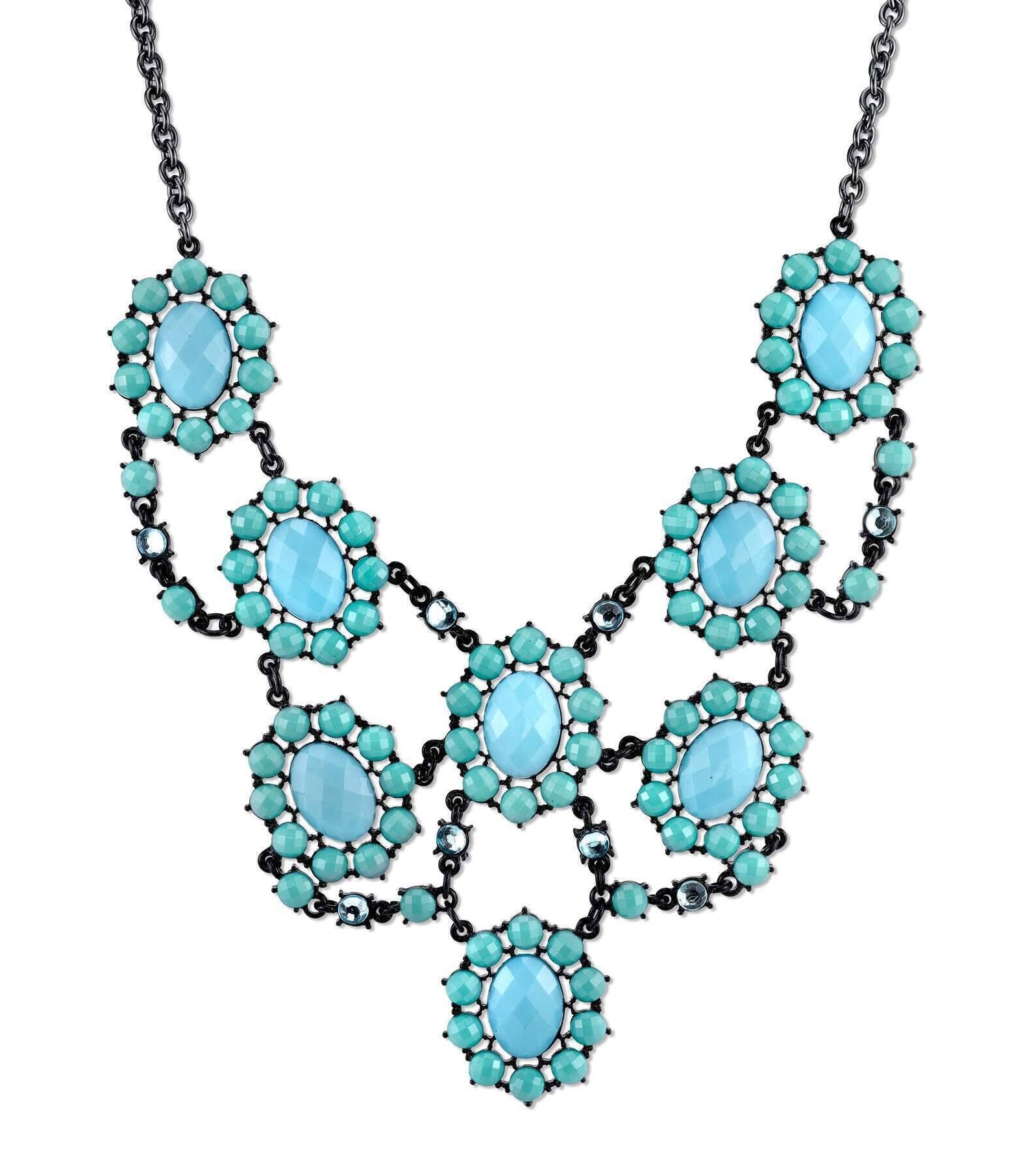 2028 Jewelry Turquoise And Aqua Faceted Stone Bib Necklace 16" + 3" Extender