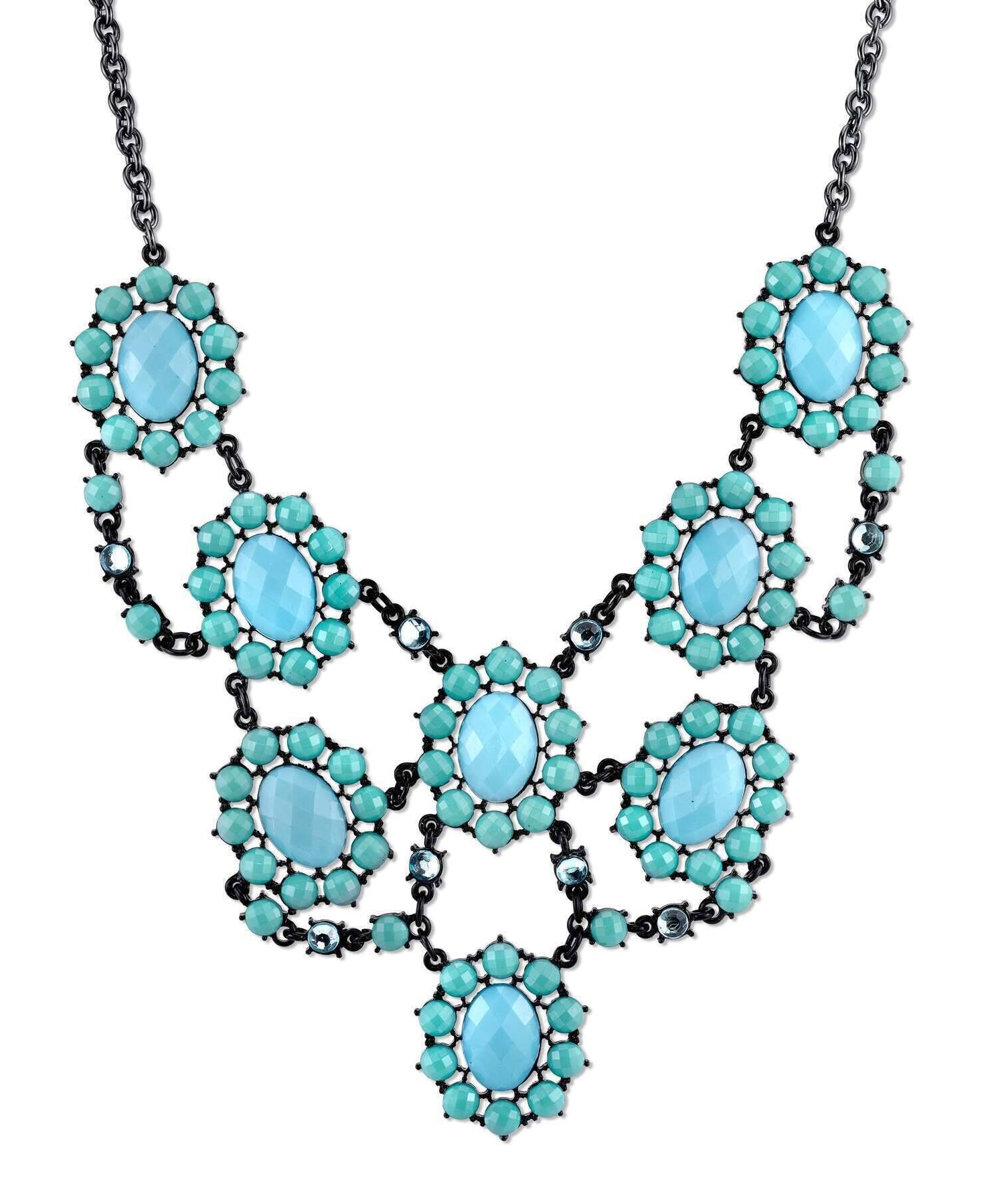 2028 Jewelry Turquoise And Aqua Faceted Stone Bib Necklace 16" + 3" Extender
